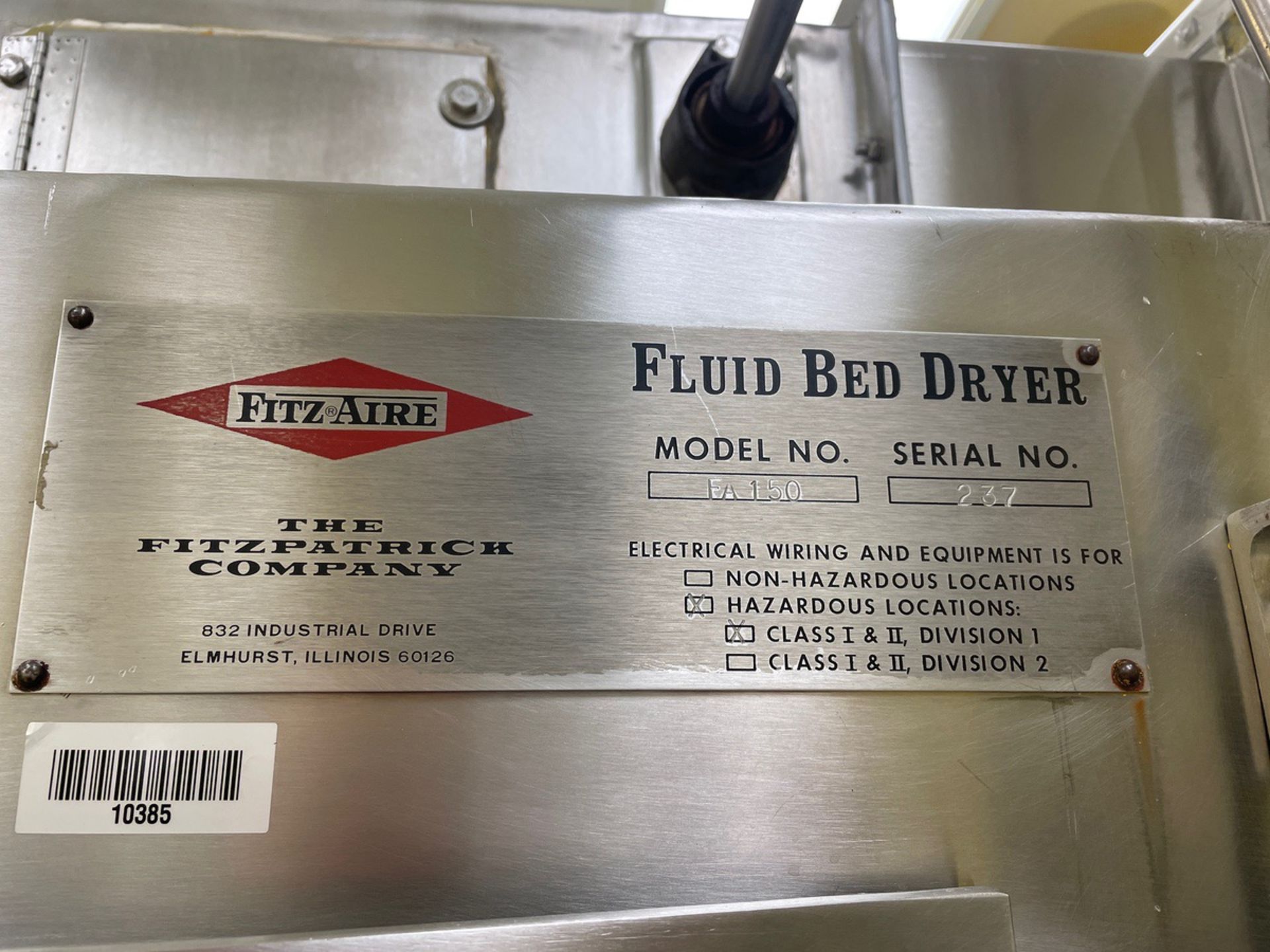 Fluid Bed Dryer - Fitzpatrick Fitz Aire FA 150 Fluid Bed Dryer | Rig Fee $3000 - Image 8 of 9