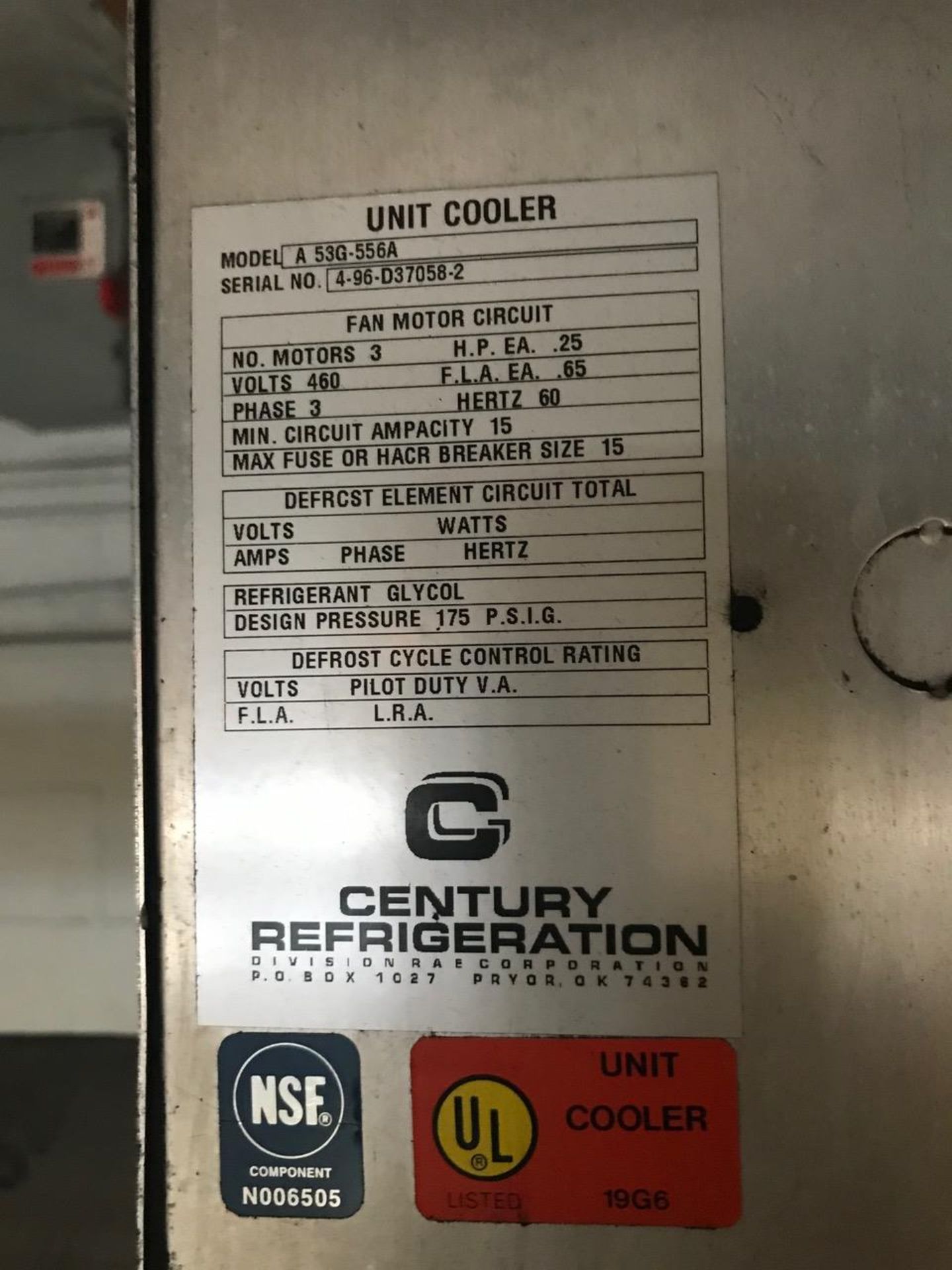 (3) Century Refrigeration Model A 53G-556A 3-Fan Unit Coolers, S/N: 4-96-D37058- | Rig Fee: 2100 - Bild 6 aus 7