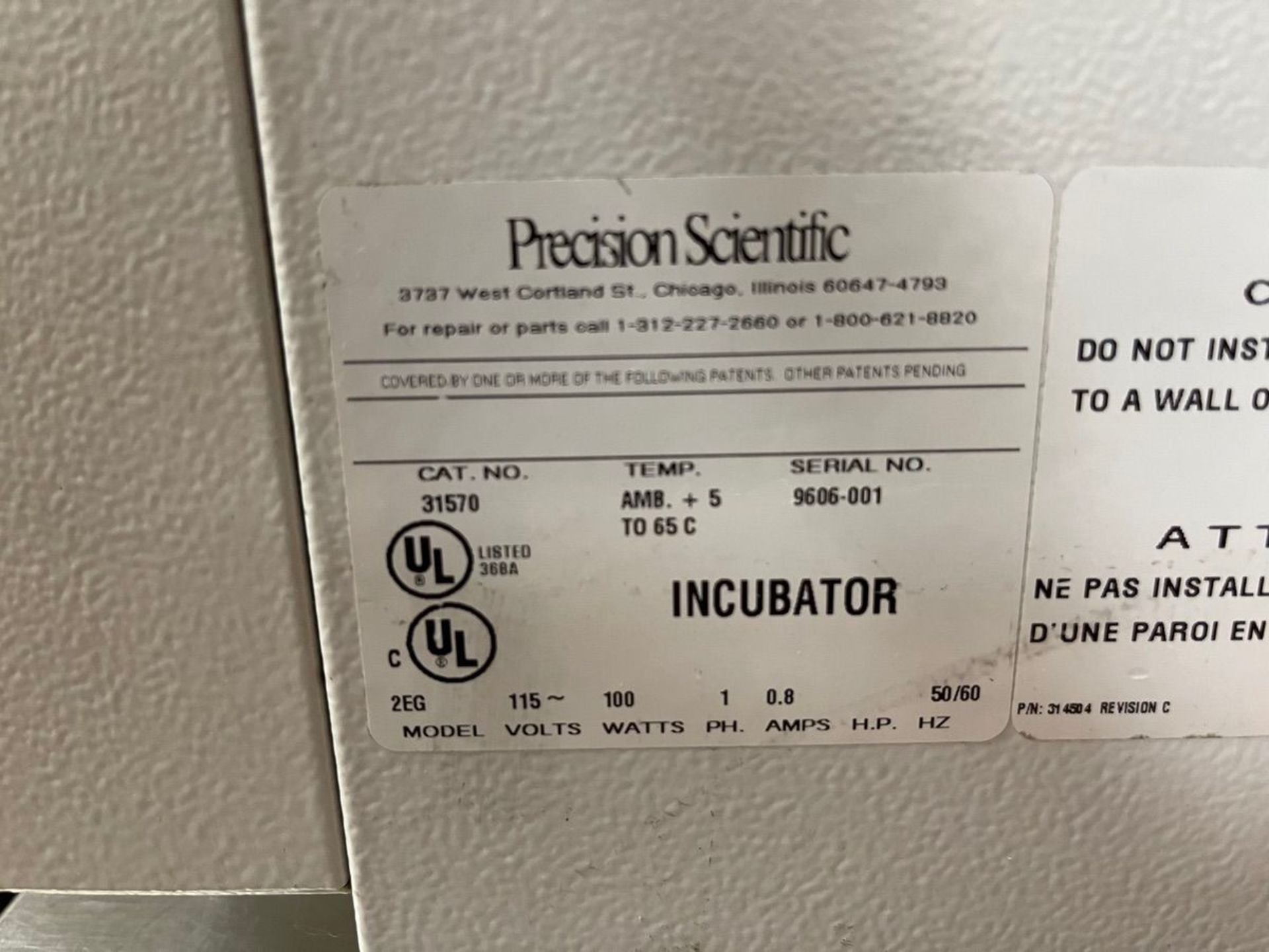 PRECISION SCIENTIFIC INCUBATOR, S/N 9606-001 | Rig Fee: 10 - Image 3 of 3