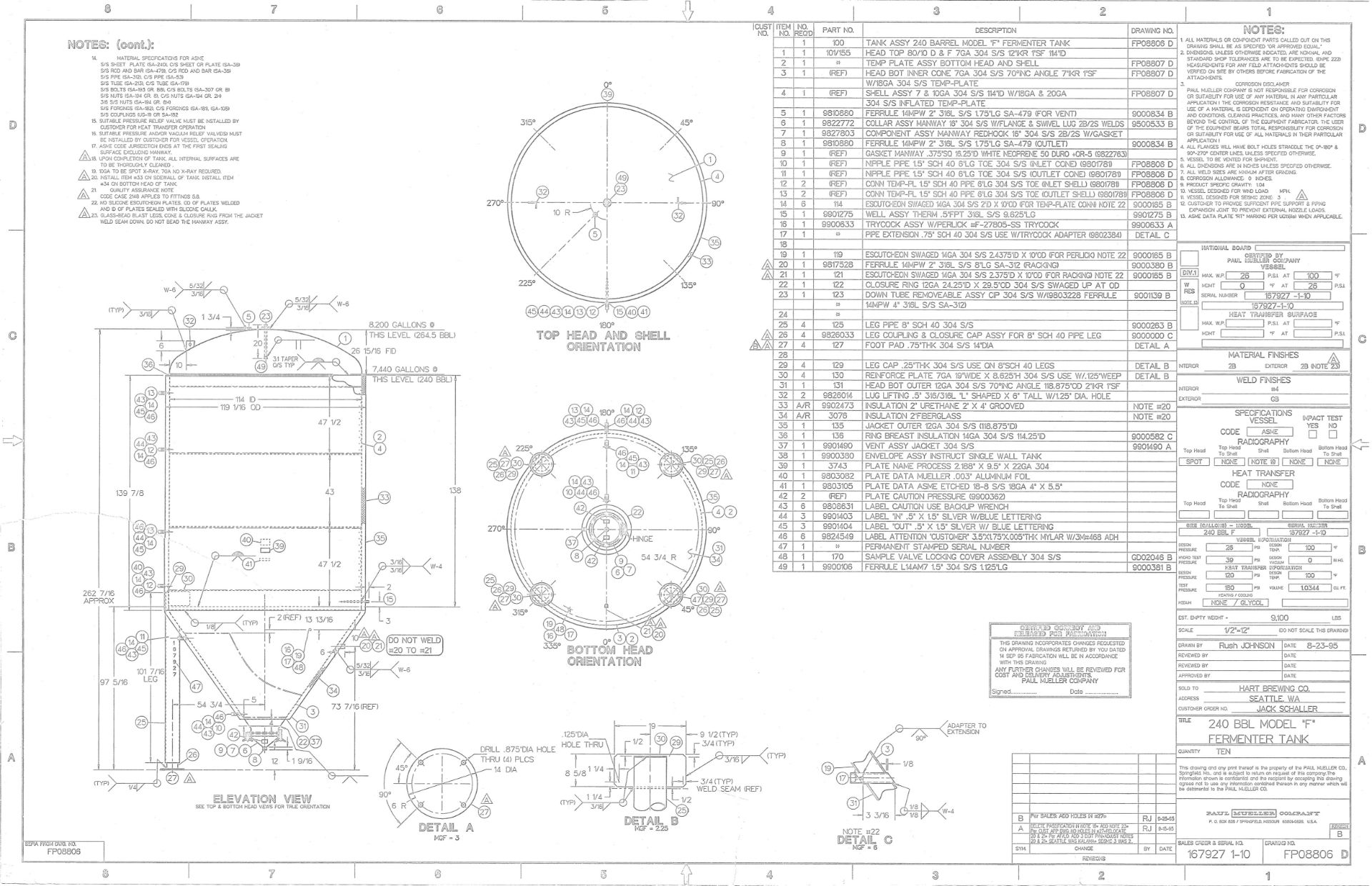 MUELLER 240 BBL SPENT YEAST TANK WITH 26 PSI RATING (7500 GALLON JACKETED TANK), | Rig Fee: 3000 - Image 5 of 5