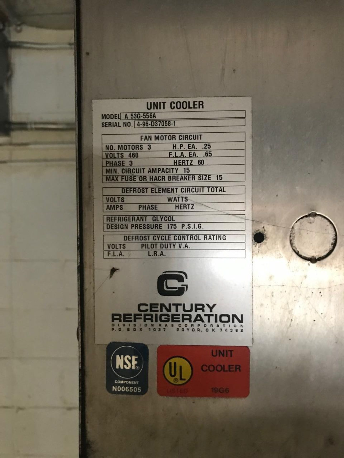 (3) Century Refrigeration Model A 53G-556A 3-Fan Unit Coolers, S/N: 4-96-D37058- | Rig Fee: 2100 - Bild 7 aus 7
