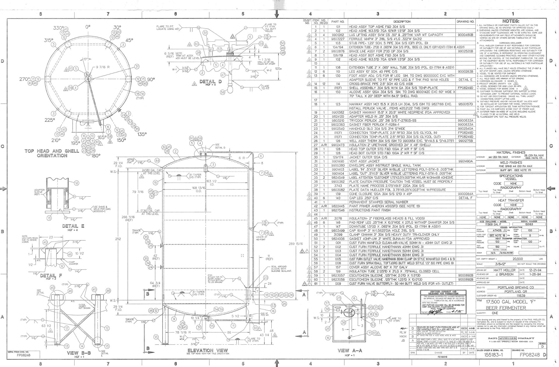 MUELLER 565 BBL FERMENTER (17,500 GALLON JACKETED TANK), 100 PSI DESIGN PRESSURE | Rig Fee: 6000 - Image 3 of 7