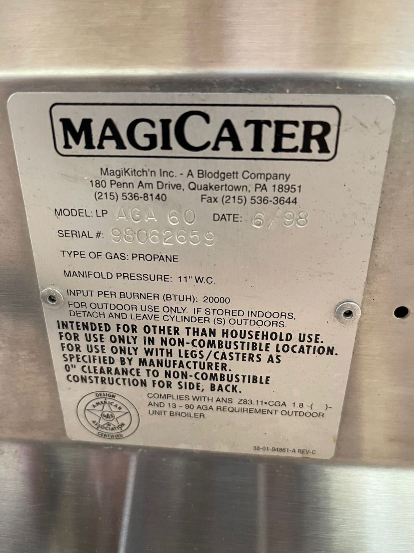 MAGICATER 34"X64" PORTABLE PROPANE GRILL, 1998, S/N 98062659 | Rig Fee: 35 - Bild 3 aus 3