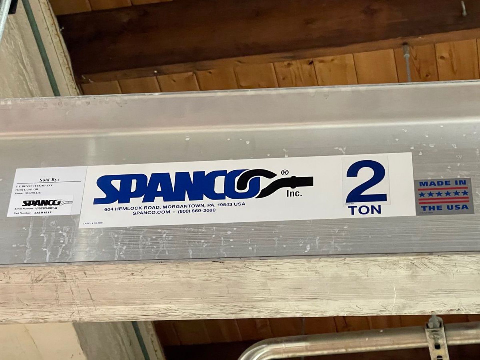 SPANCO V1293-001-A, 2 TON GANTRY CRANE FOR CENTRIFUGE MAINTENANCE | Rig Fee: 250 - Image 2 of 3