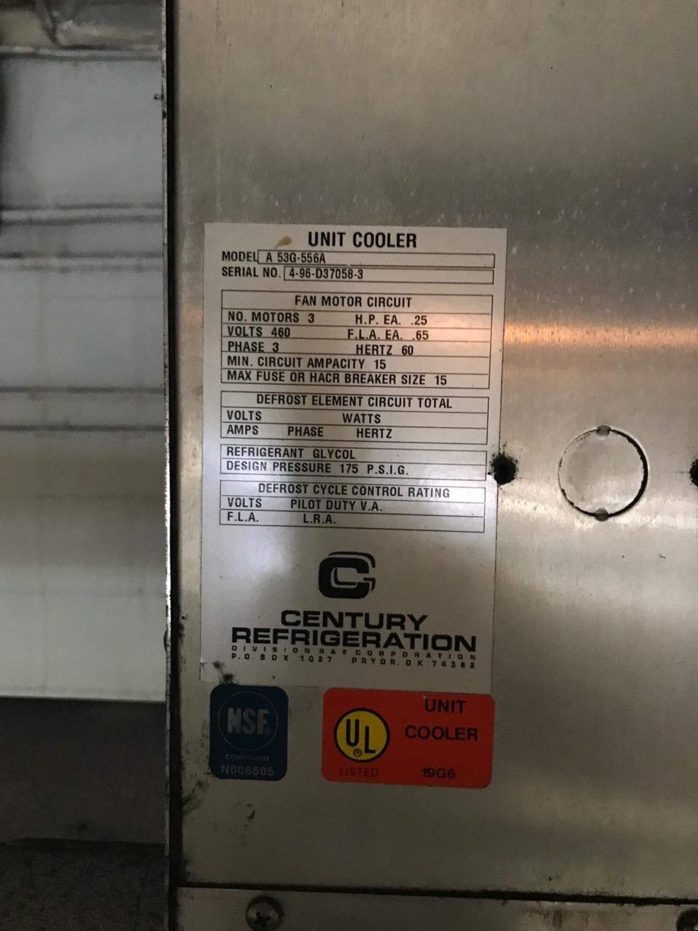 (3) Century Refrigeration Model A 53G-556A 3-Fan Unit Coolers, S/N: 4-96-D37058- | Rig Fee: 2100 - Bild 5 aus 7