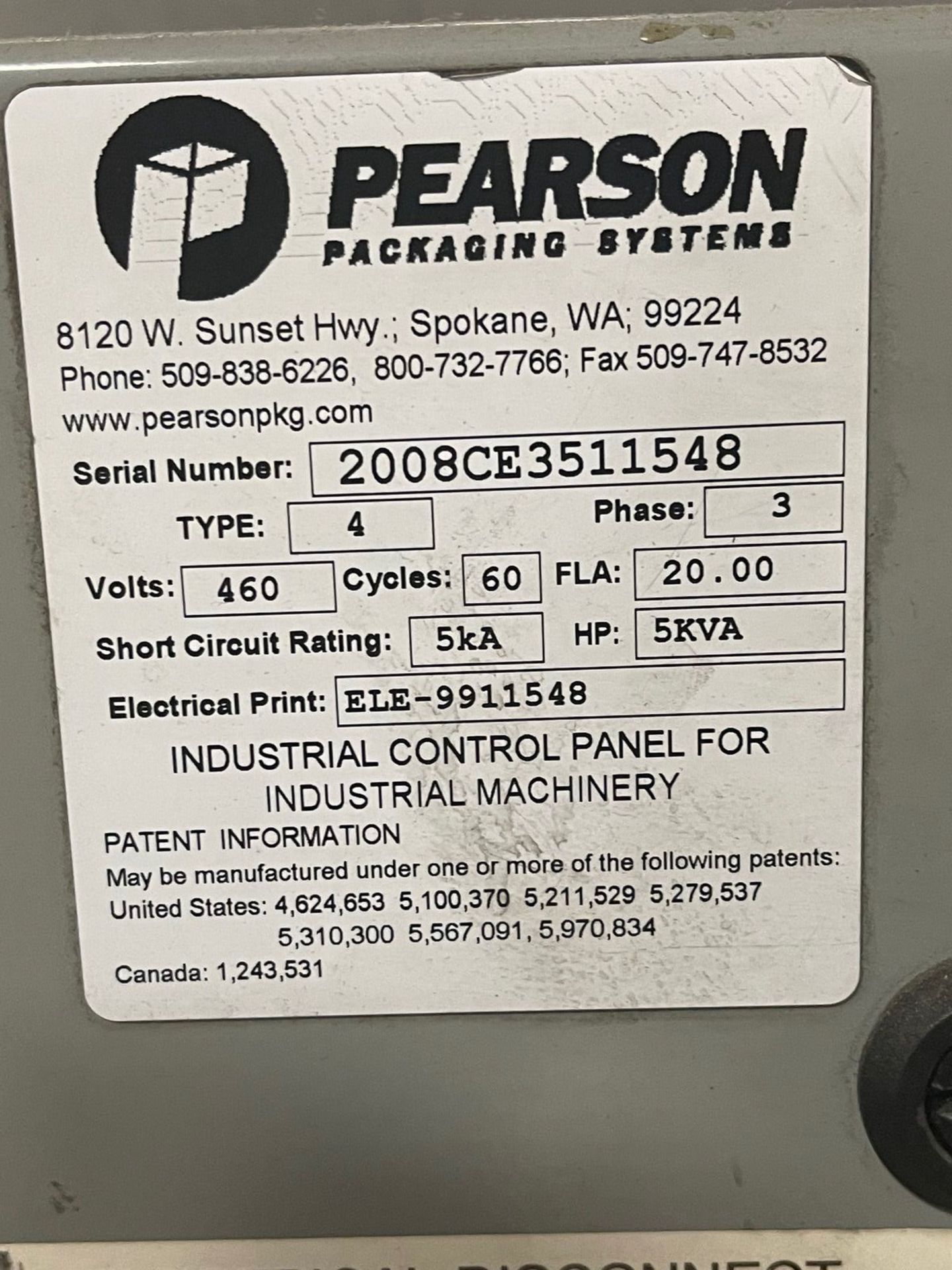 PEARSON CE35 CASE ERECTOR, 3 PHASE, S/N 2008CE3511548 | Rig Fee: 400 - Image 3 of 6