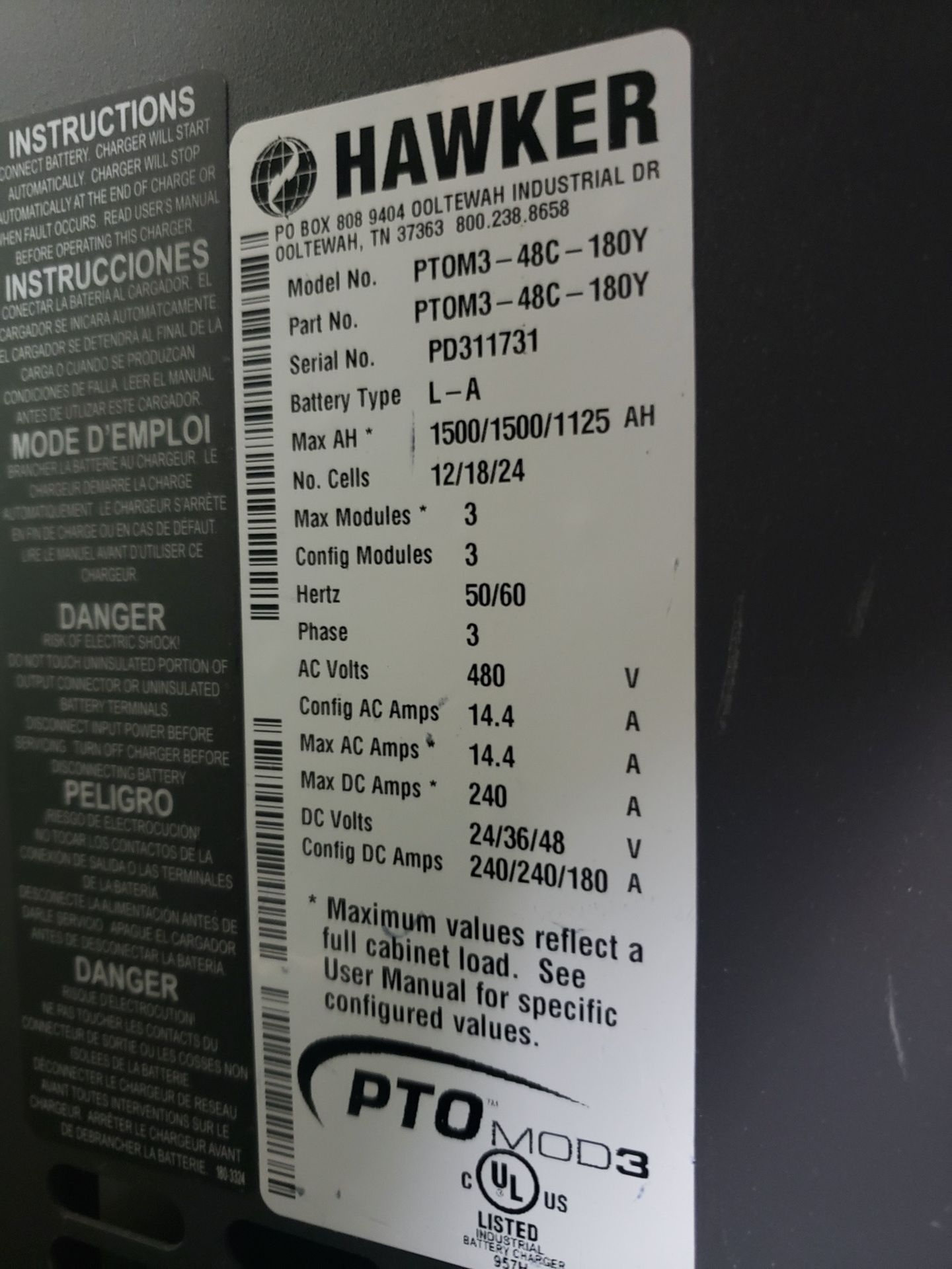 Hawker 24/36/48 Volt/240 Amp Battery Charger | Rig Fee $50 - Image 2 of 2