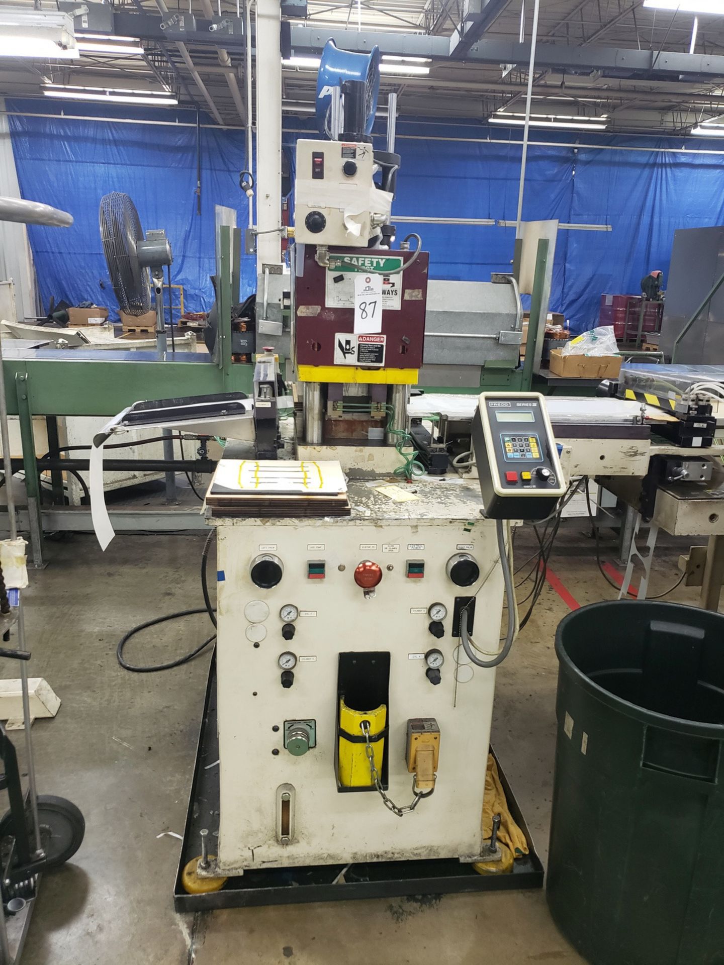 Preco 20 Ton Stamping Press, M# 1212-L-20T, W/ Material Reel, Cut-Off Die & Discharge | Rig Fee $300