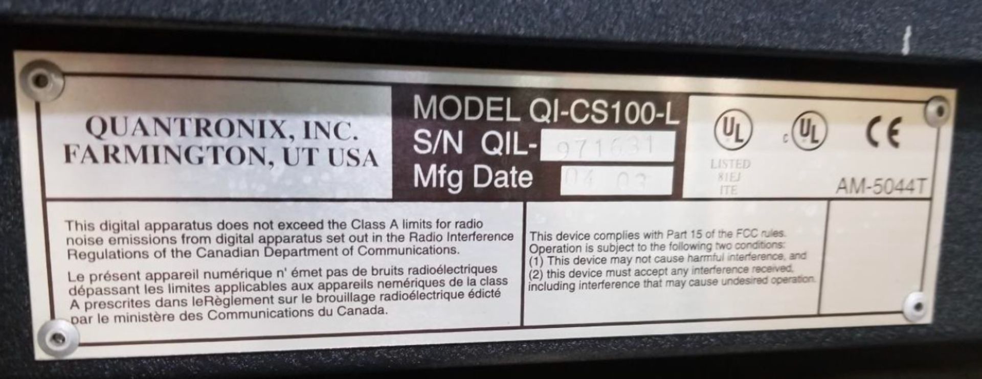 Quantronix Cubiscan 100 Model QI-CS100-L Dimensioner, S/N: 971631 - Image 2 of 2