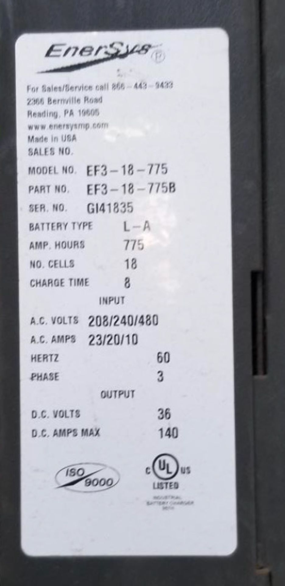 (4) Enersys Enforcer Ferro Forklift Battery Chargers, 36V / 140 Amps Max, Models EF3-18-775 - Image 6 of 10