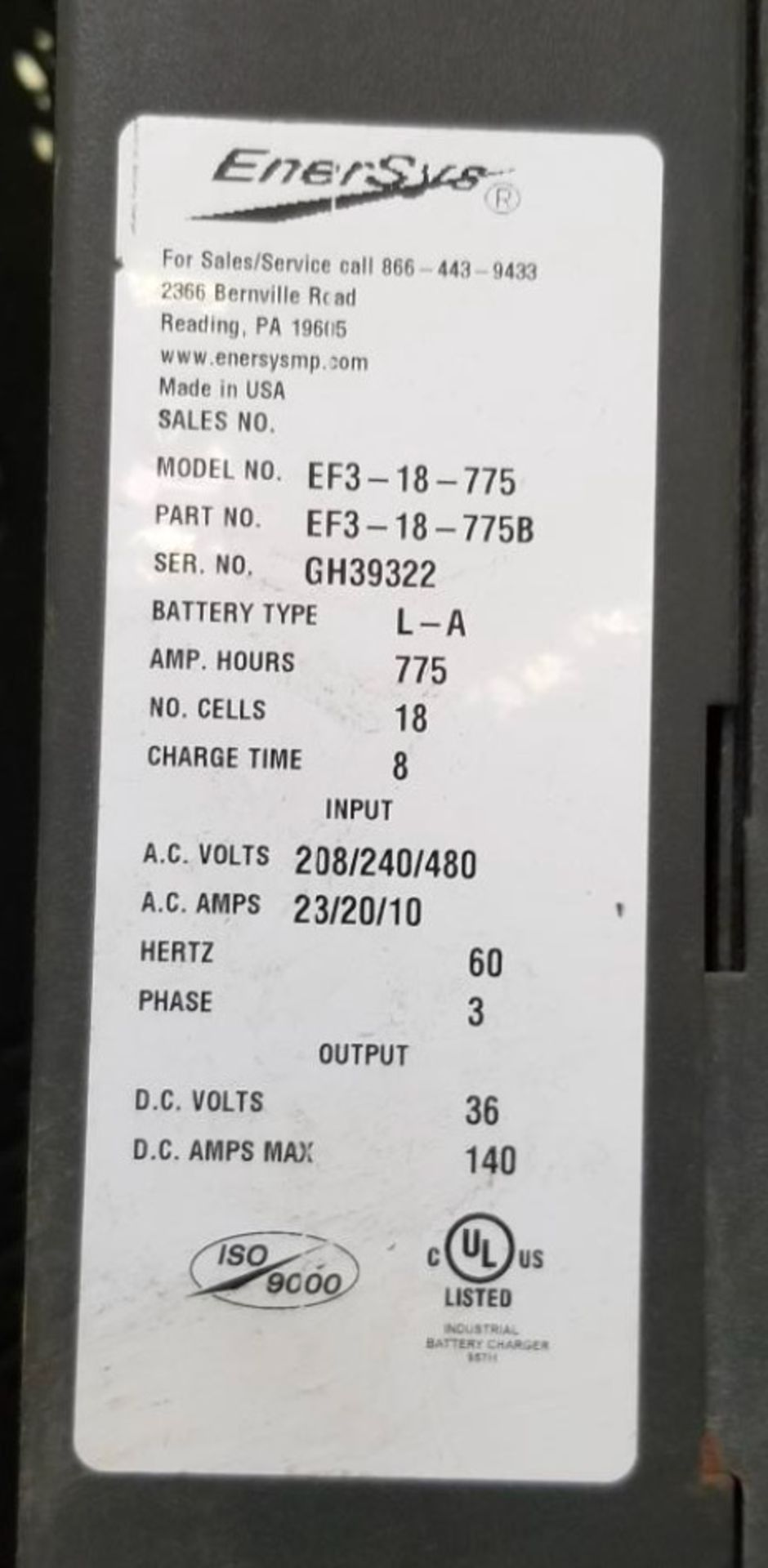 (4) Enersys Enforcer Ferro Forklift Battery Chargers, 36V / 140 Amps Max, Models EF3-18-775 - Image 2 of 10