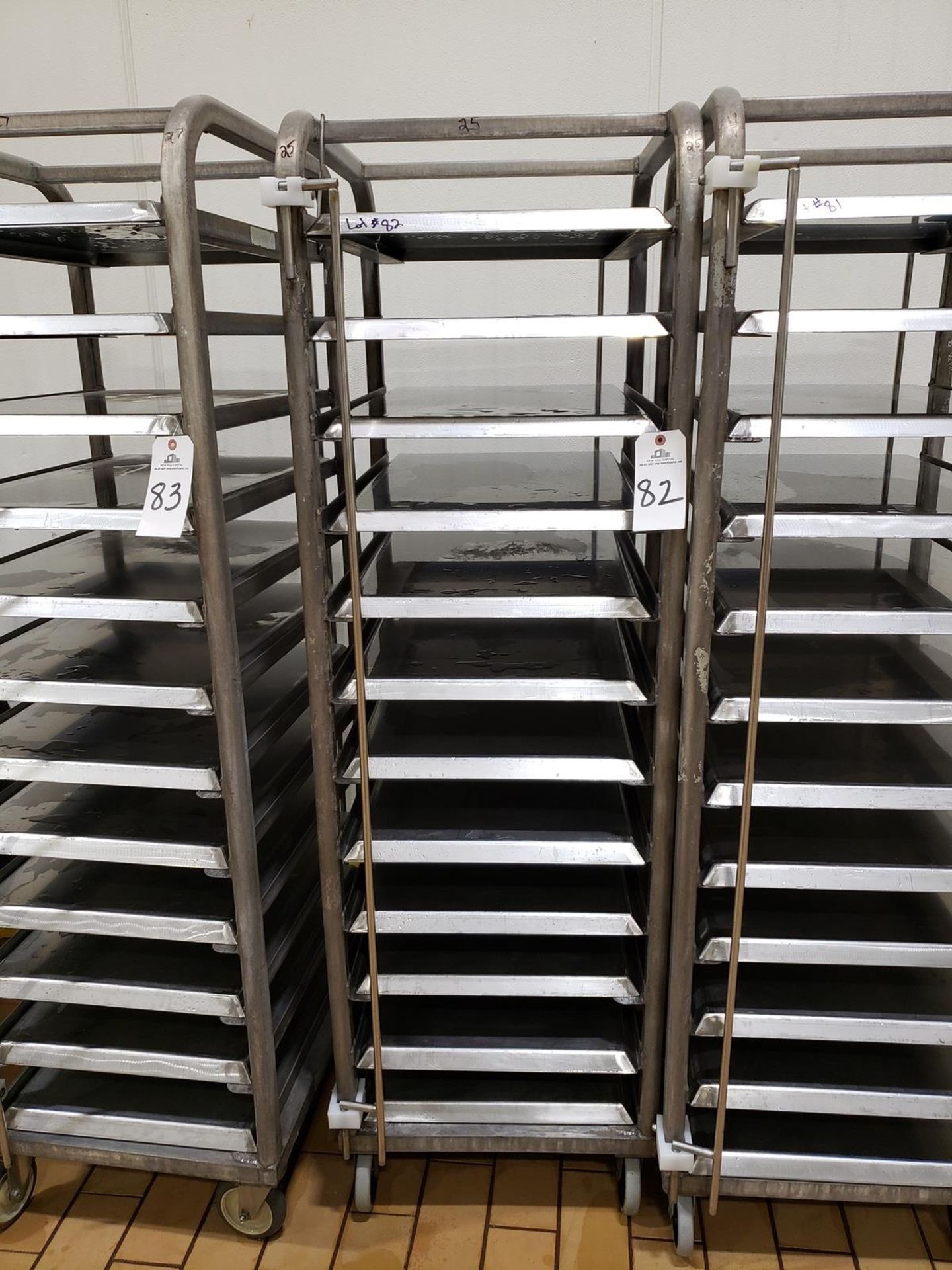 Lot of (12) Stainless Steel Product Pans, W/ Rack | Rig Fee: $25