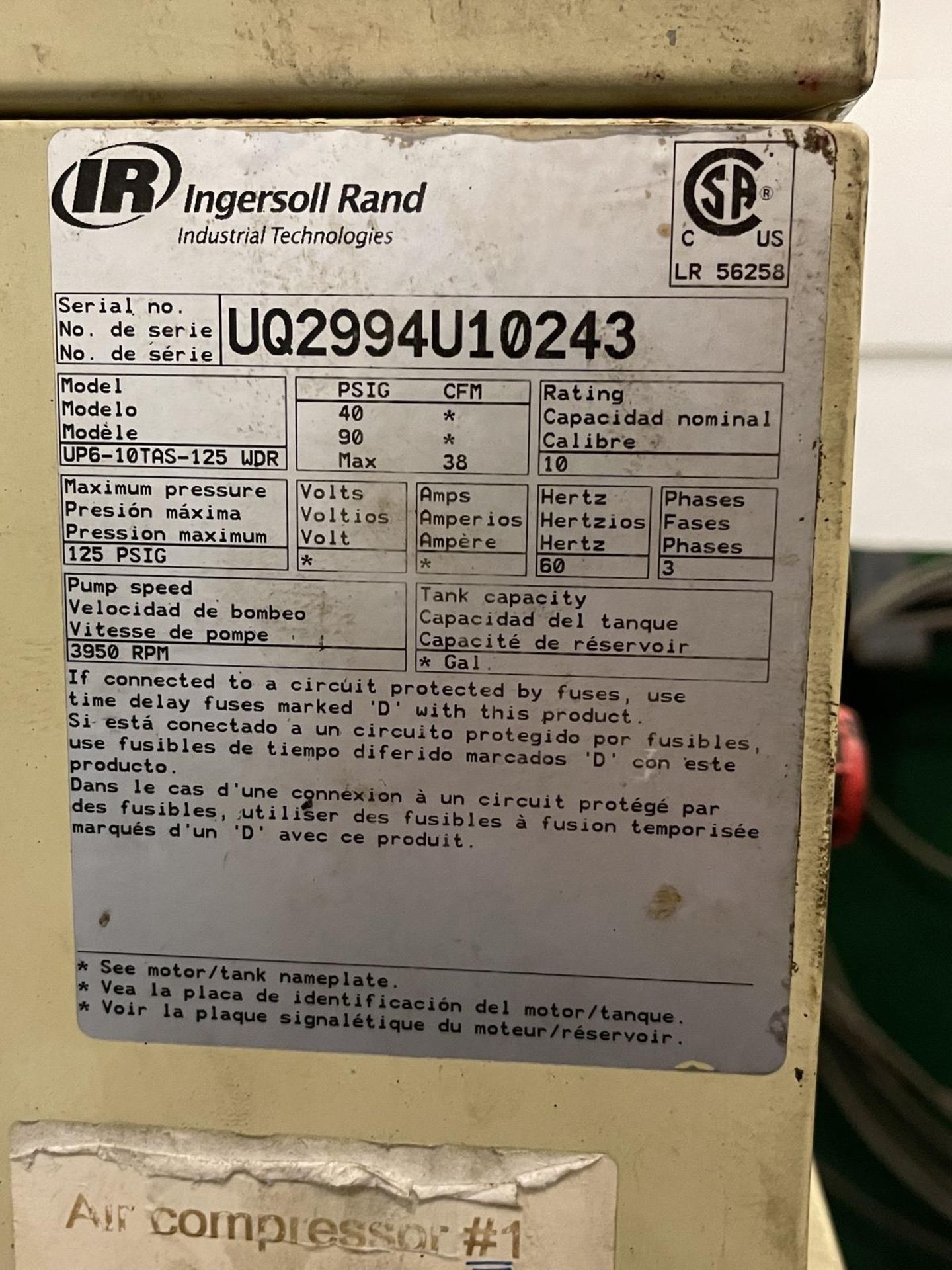 Ingersoll Rand Model UP6-10TAS-125 WDR Compressor, 125 PSiG Max Press - Subj to Bulk | Rig Fee $500 - Image 5 of 5