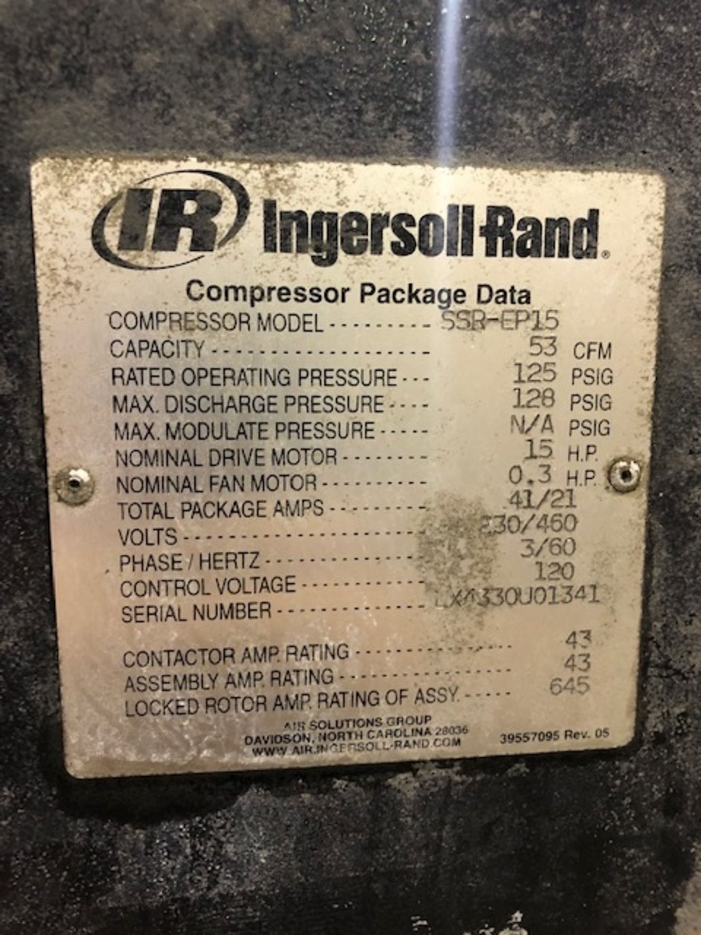 Ingersoll Rand SSR-EP15 15 HP Air Compressor, S/N: LX4330U01341 | Rig Fee: $100 - Image 3 of 3