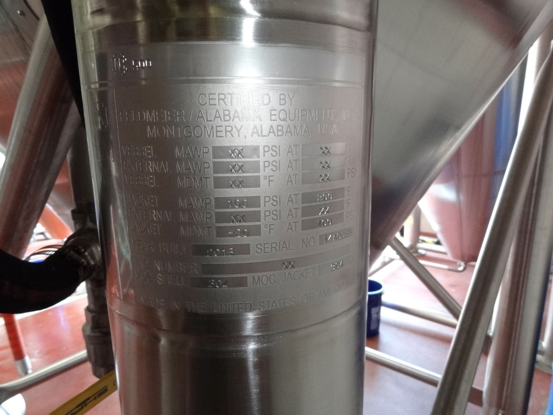 2015 Feldmeier 160 BBL Fermenter, Glycol Jacketed, Approx Dims: 8ft OD x 15ft Sidew | Rig Fee: $3500 - Image 7 of 7