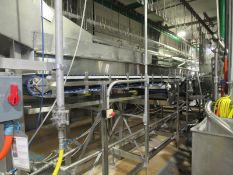 Stainless Steel Conveyor, 24" W X 214" L blue plastic belt in (2) sections, roller | Rig Fee: $300