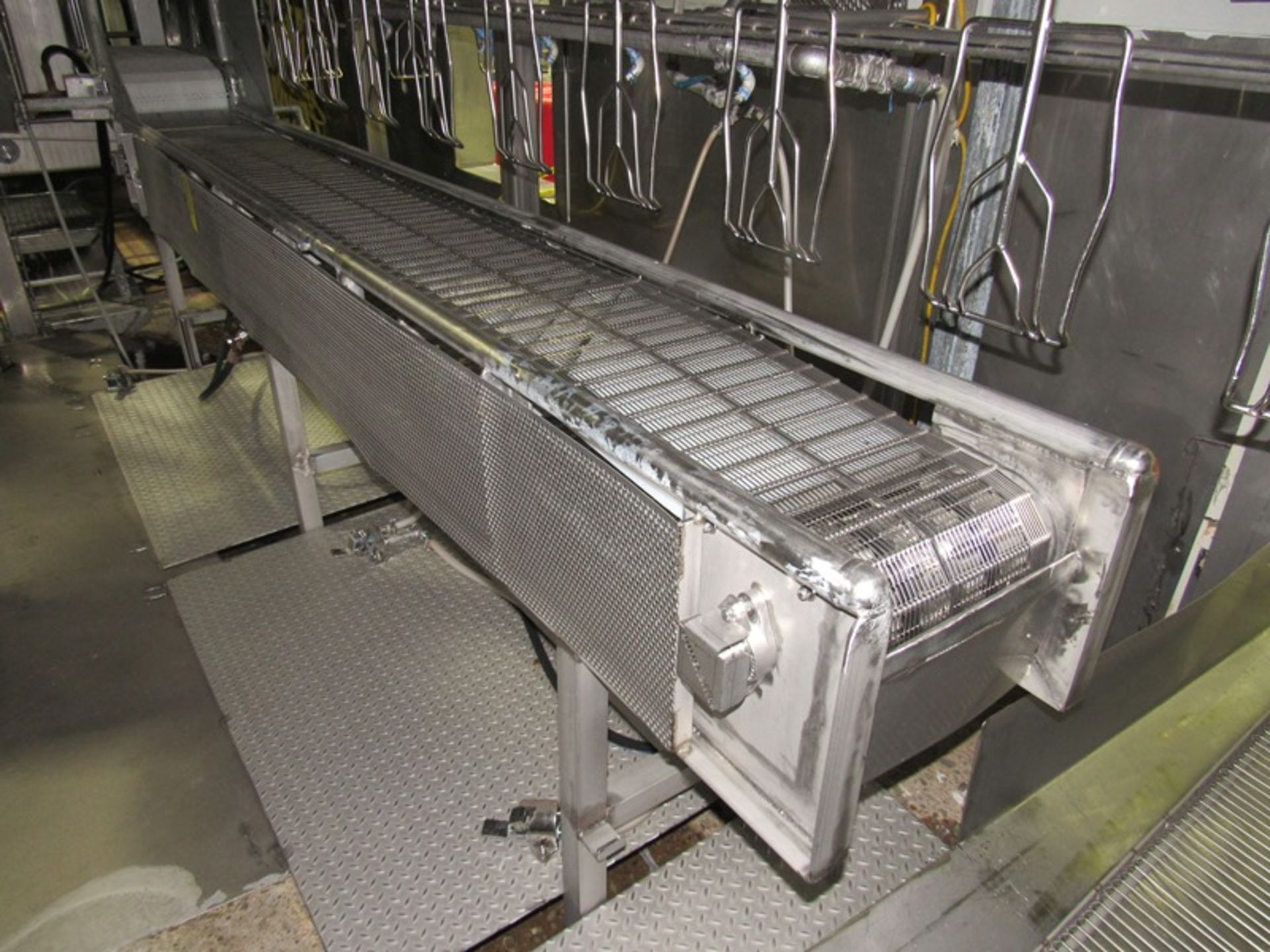 Stainless Steel Conveyor, 14" W X 12' L stainless steel slotted belt, hydraulic ope | Rig Fee: $150