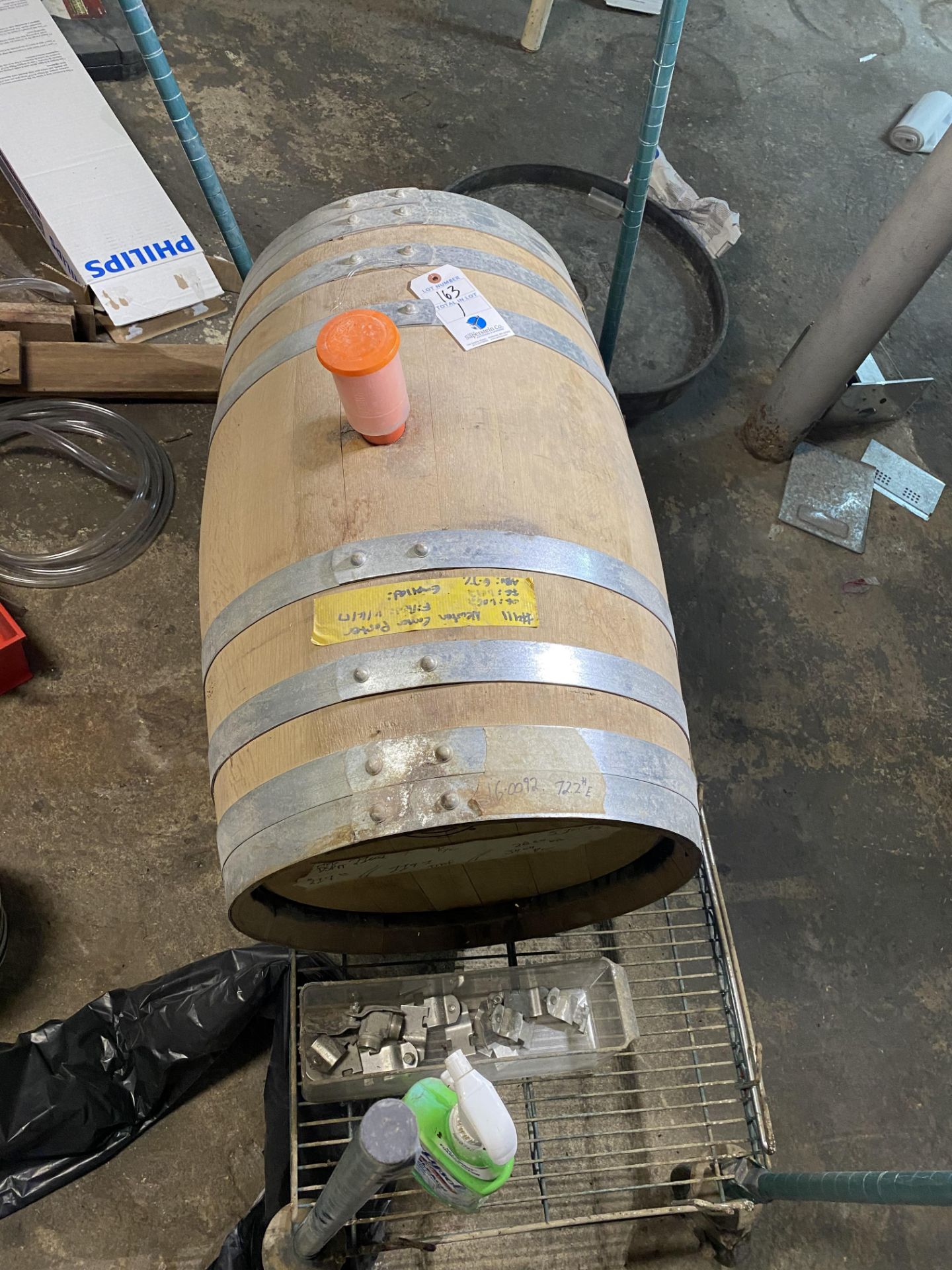 Canadian Oak Barrel with a Little Bit of Product & Cart (BUYER MUST EMPTY - NO DRAIN IN BASEMENT