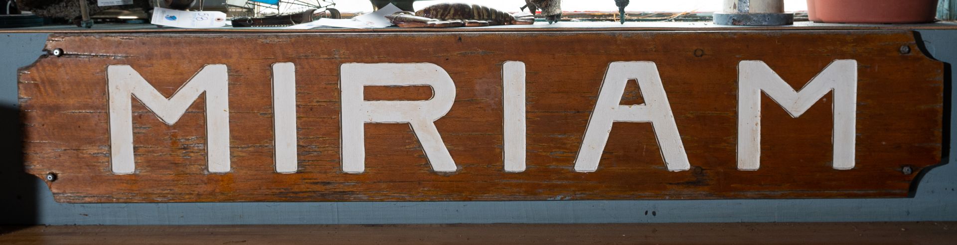 Wood Carved Boat Name Sign "Miriam" 64"x11"