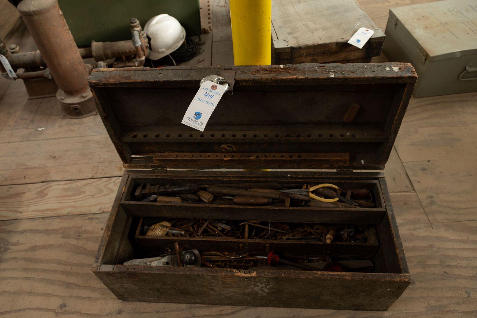 [Lot] Wood Chest w/ Asst. Vintage Hand Tools
