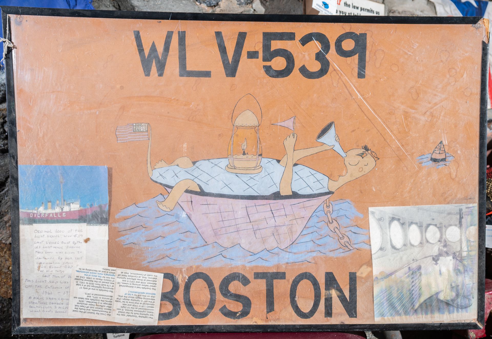 "WLC-539 Boston" Painting with Clippings 30"x20" (Broken Frame)