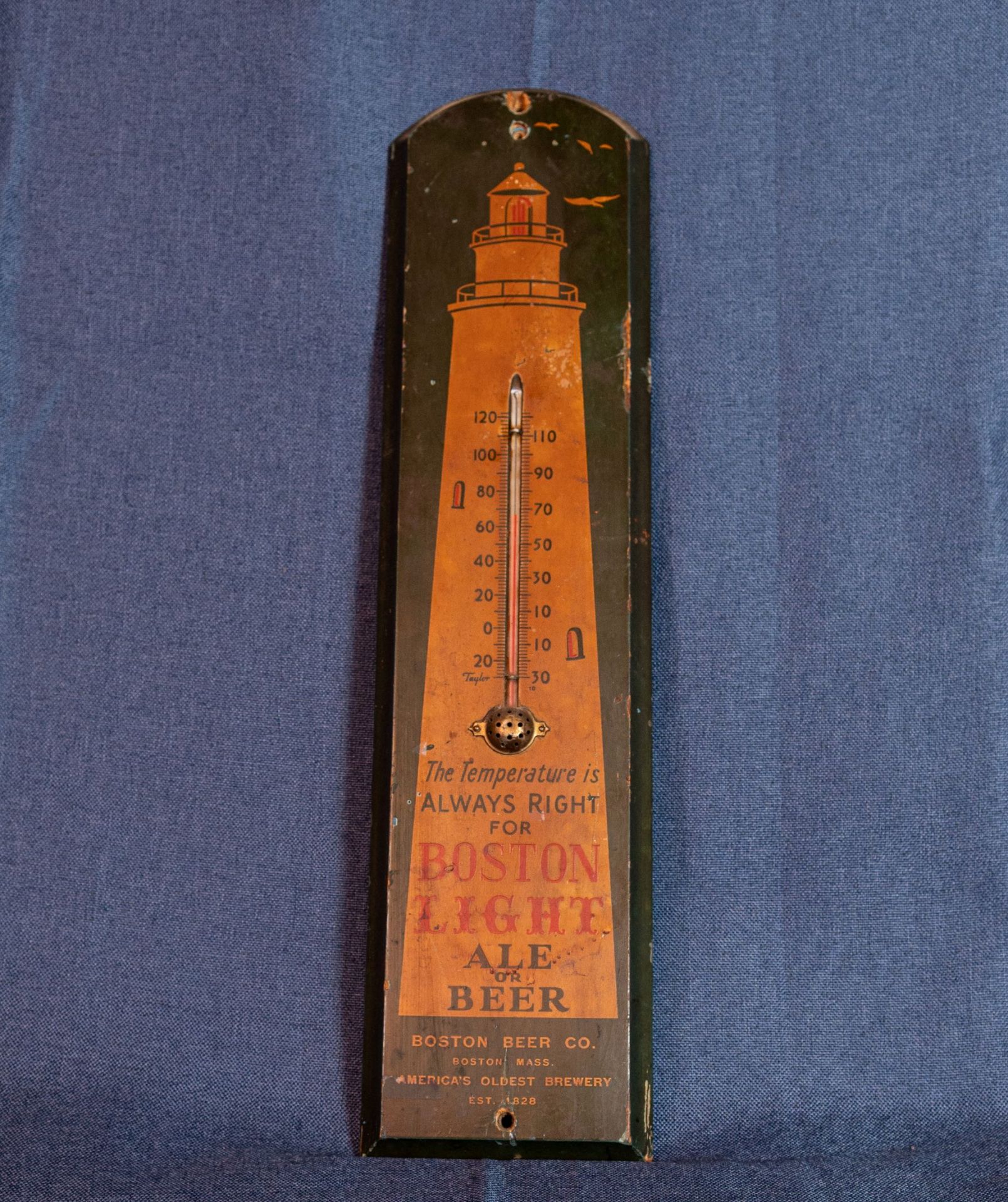 Boston Beer Co Boston Light Thermometer with Wood Backing 25"