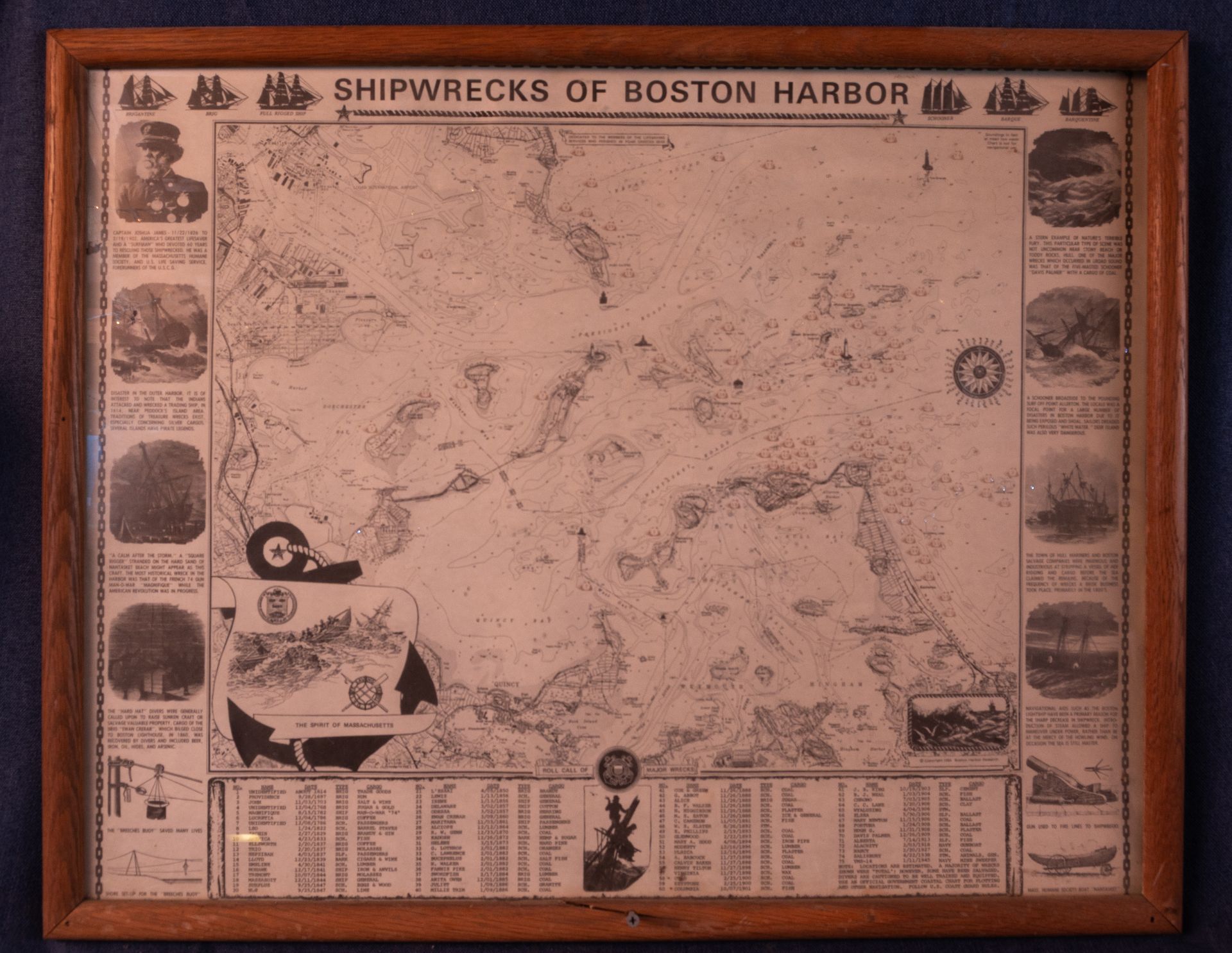 Shipwrecks of Boston Harbor Framed Chart 29"x24"