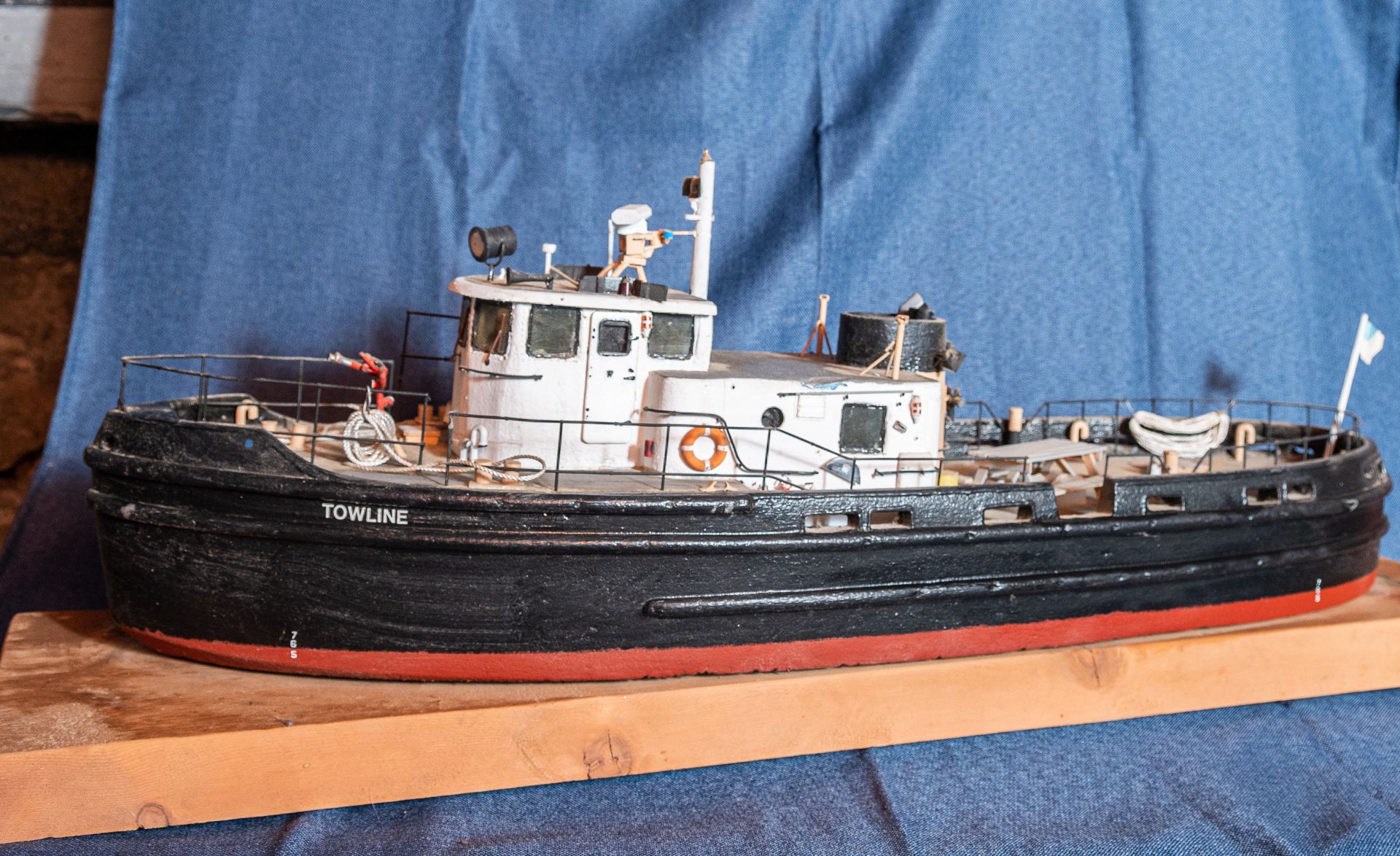 Electrified Model Tug Boat "Tow Line" Mounted 34"x12"