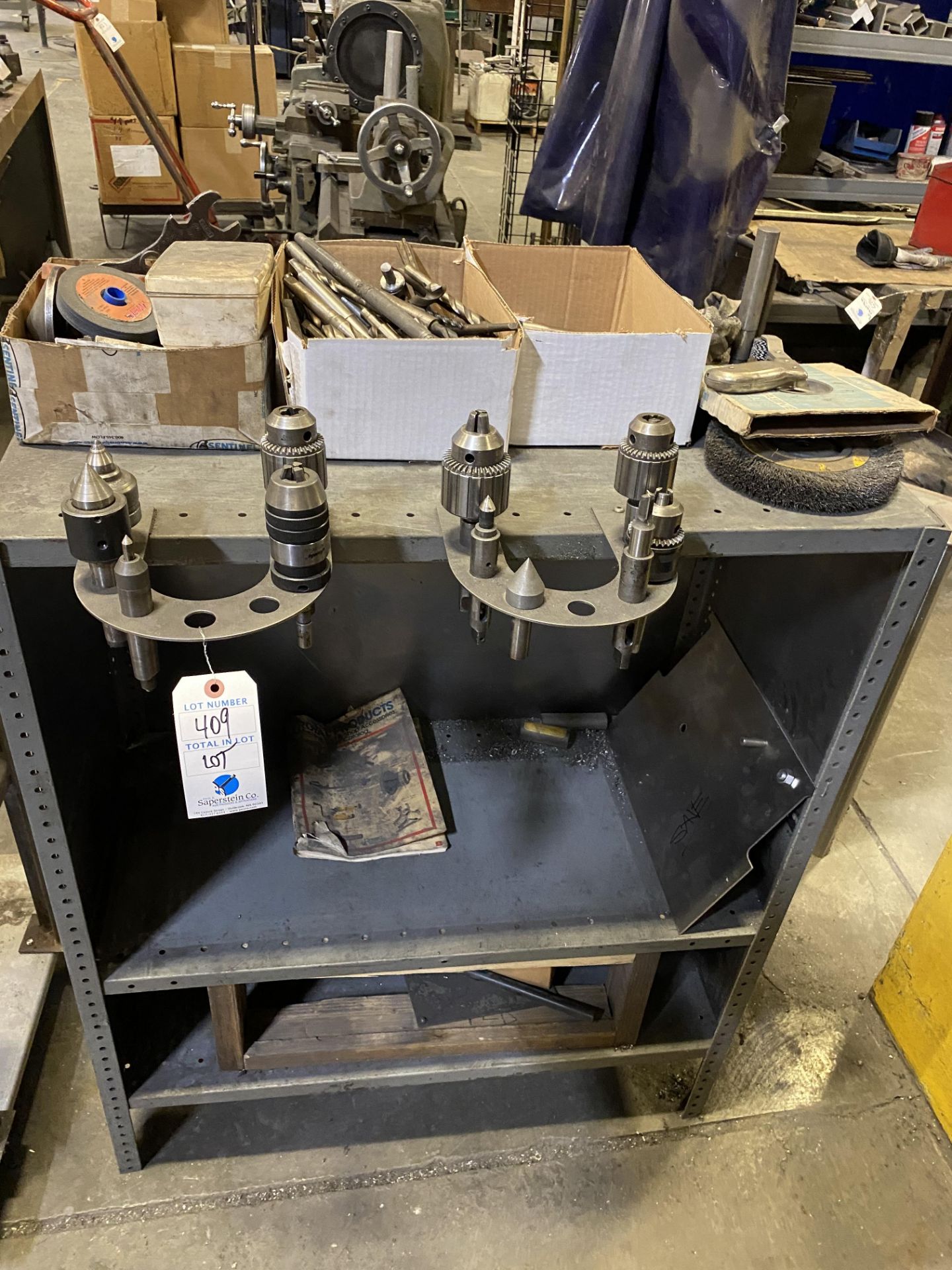 [Lot] Asst. Lathe Accessories w/ Cabinet