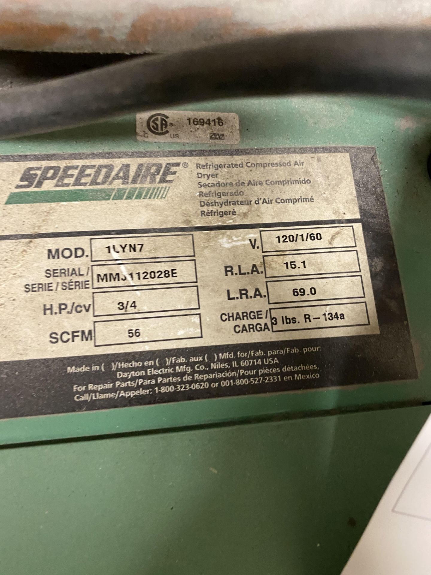 Speedaire #1LYN7 Refrigerated Air Dryer, 110, Single Phase - Image 2 of 2