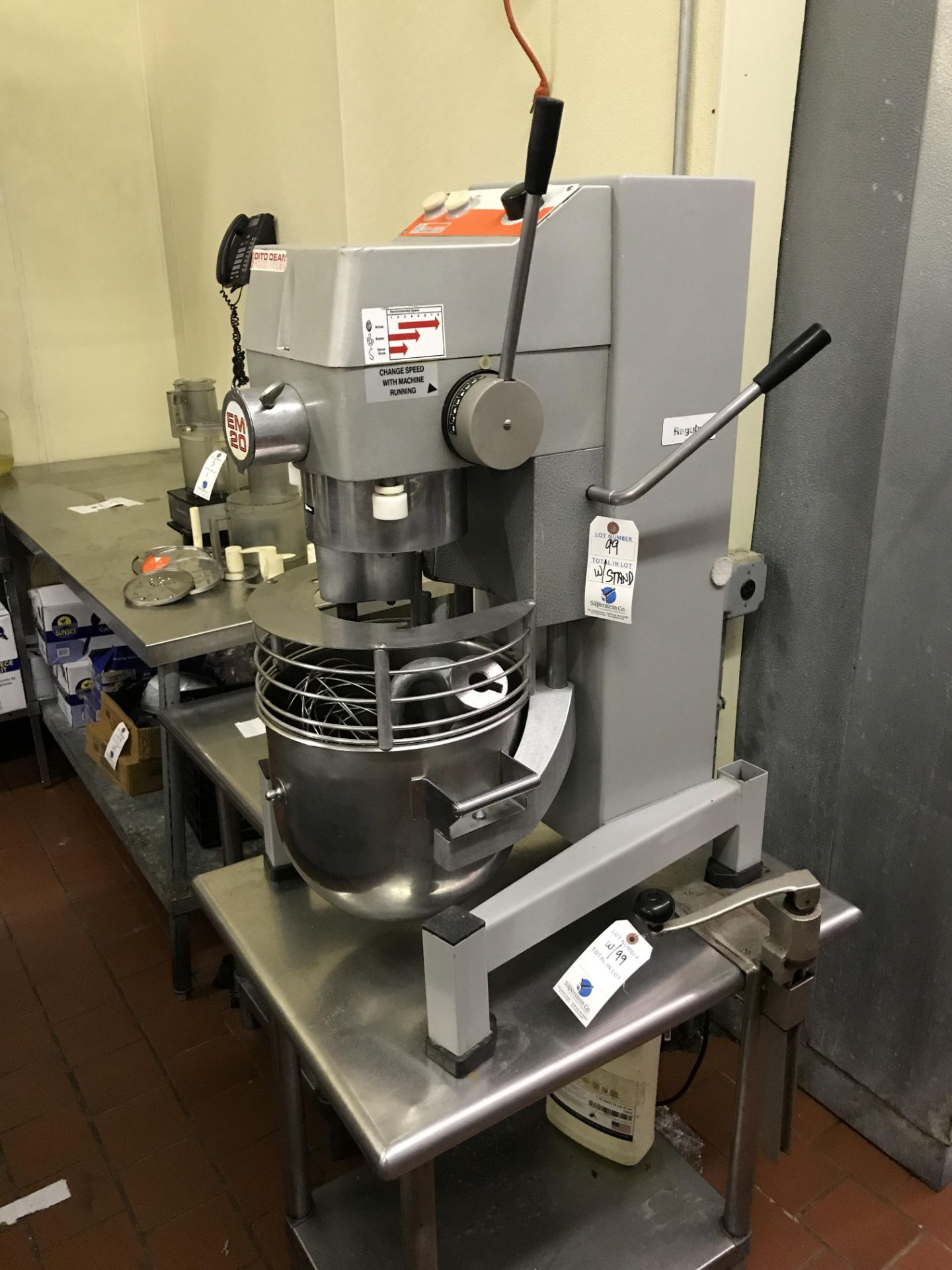 Dito Dean #EM20, 110V, Single Phase, 20 Quart Counter Top Mixer w/Bowl, Hook, Paddle, Whip &