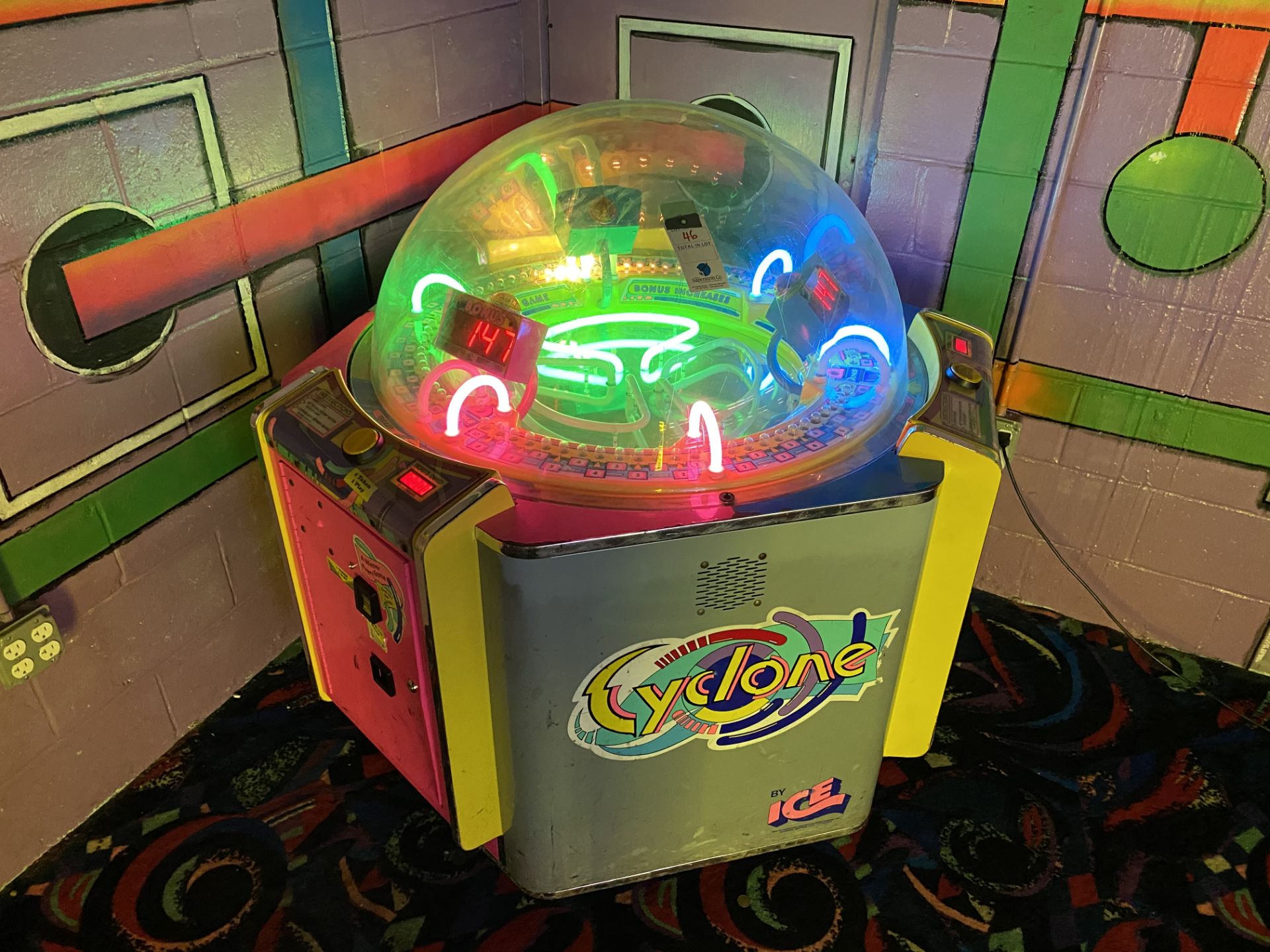 Ice Cyclone Machine, 3 Player, Ticket Dispensing Game of Chance, Coin Operated Neon Lit