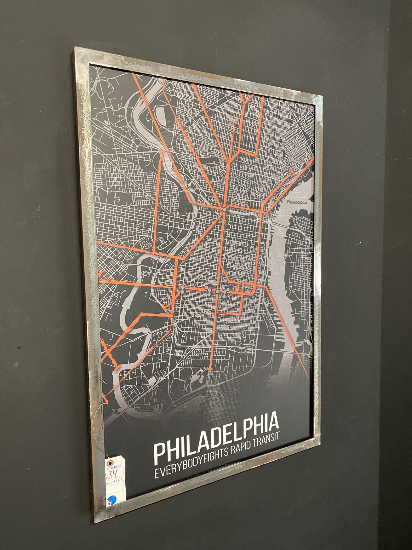 Everybody Fights Philadelphia Rapid Transit in Metal Industrial Frame 24W x 36"H