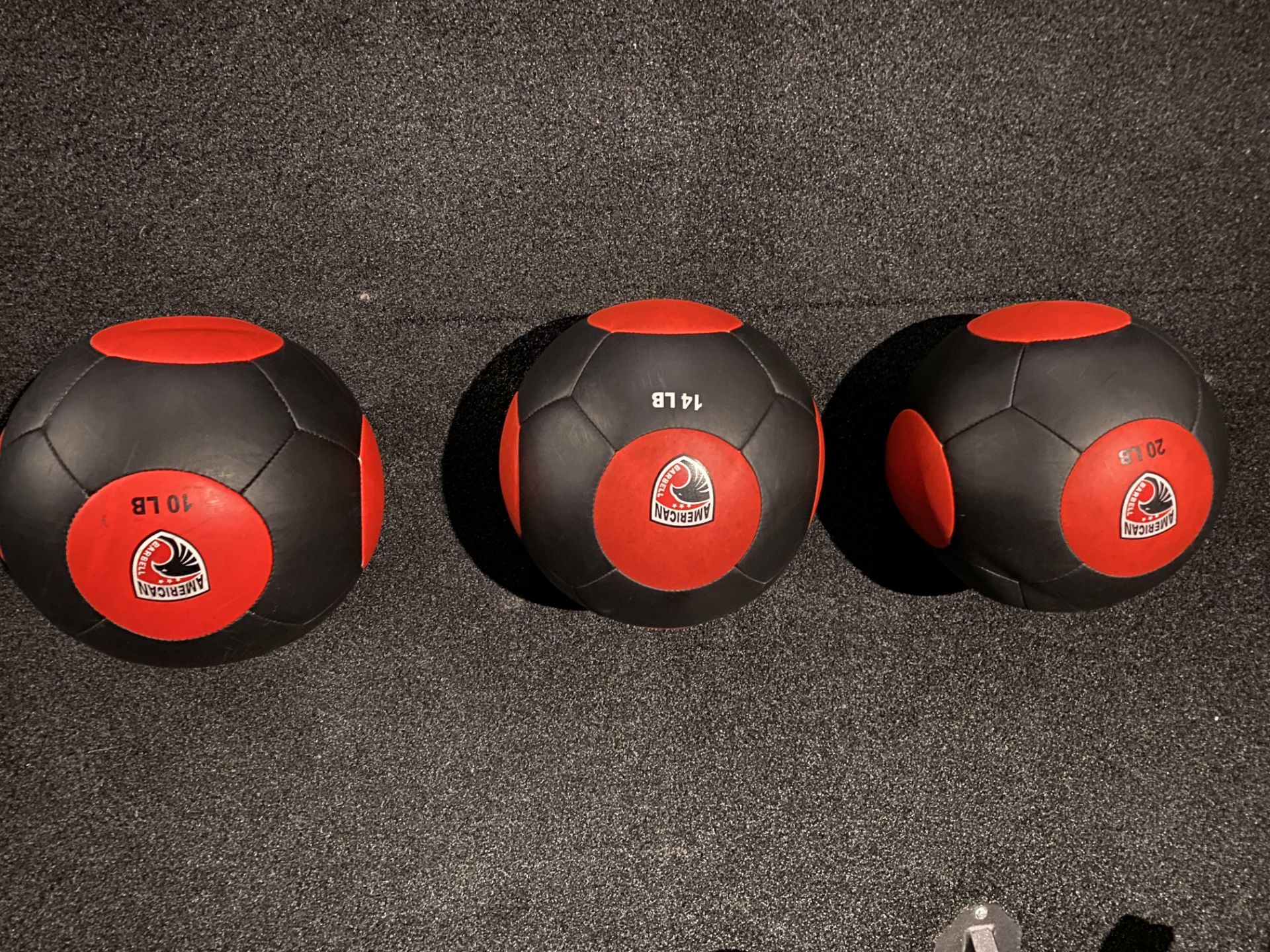 Set of 3 American Barbell Medicine Balls Red & Black This Set c/o: 10Lb., 14 Lb., & 20 Lb.