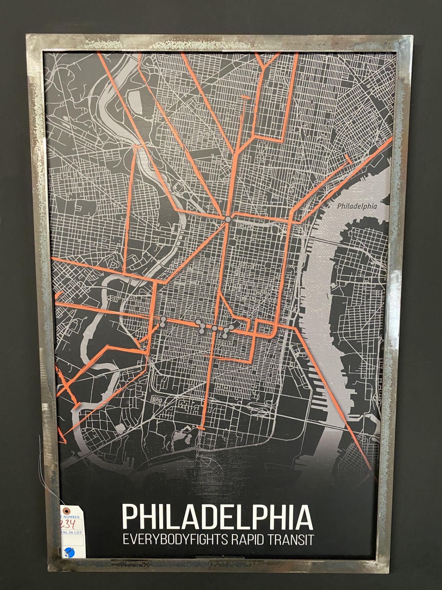 Everybody Fights Philadelphia Rapid Transit in Metal Industrial Frame 24W x 36"H - Image 2 of 2