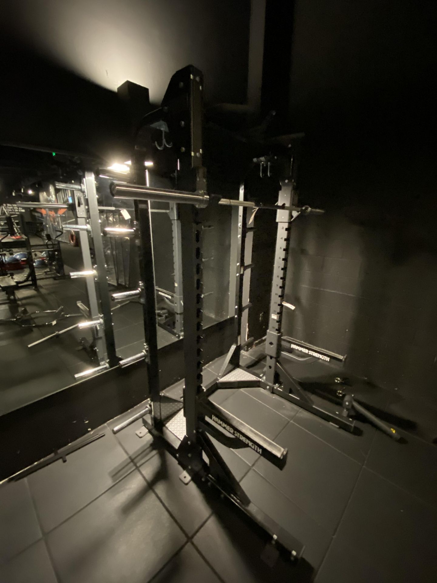 Hammer Strength Squat Rack #HDLSTOR-SA w/#HDLHRL 16 Setting w/Bar, Weight Rack, Pull Up Bars - Image 3 of 4