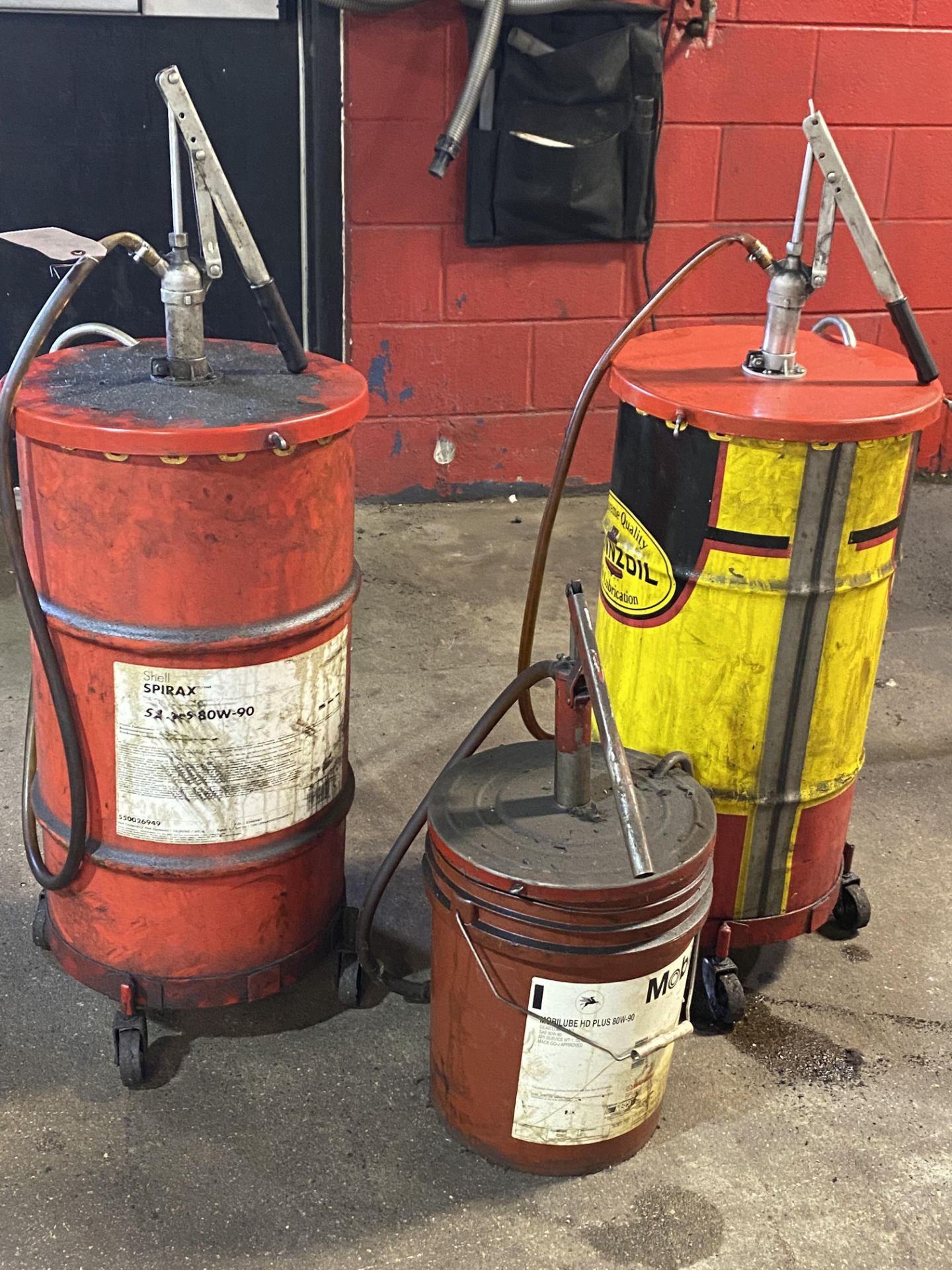 LOT Assorted Grease Pumps & Oil Drain Pans