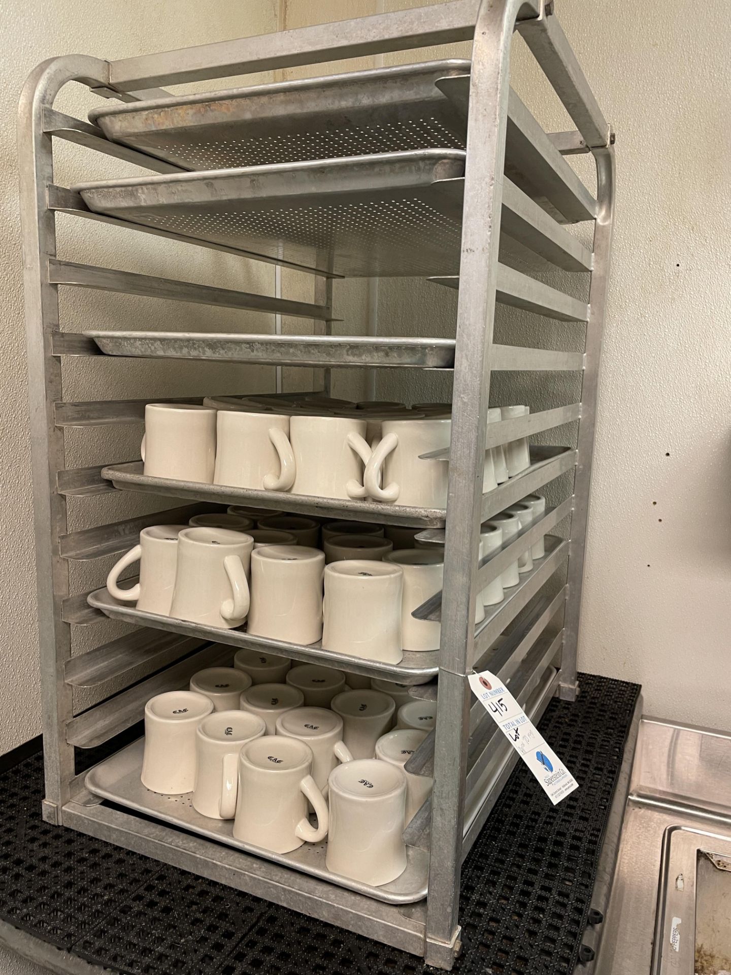 (Lot) Pan Rack w/ Approx. 70 Coffee Mugs