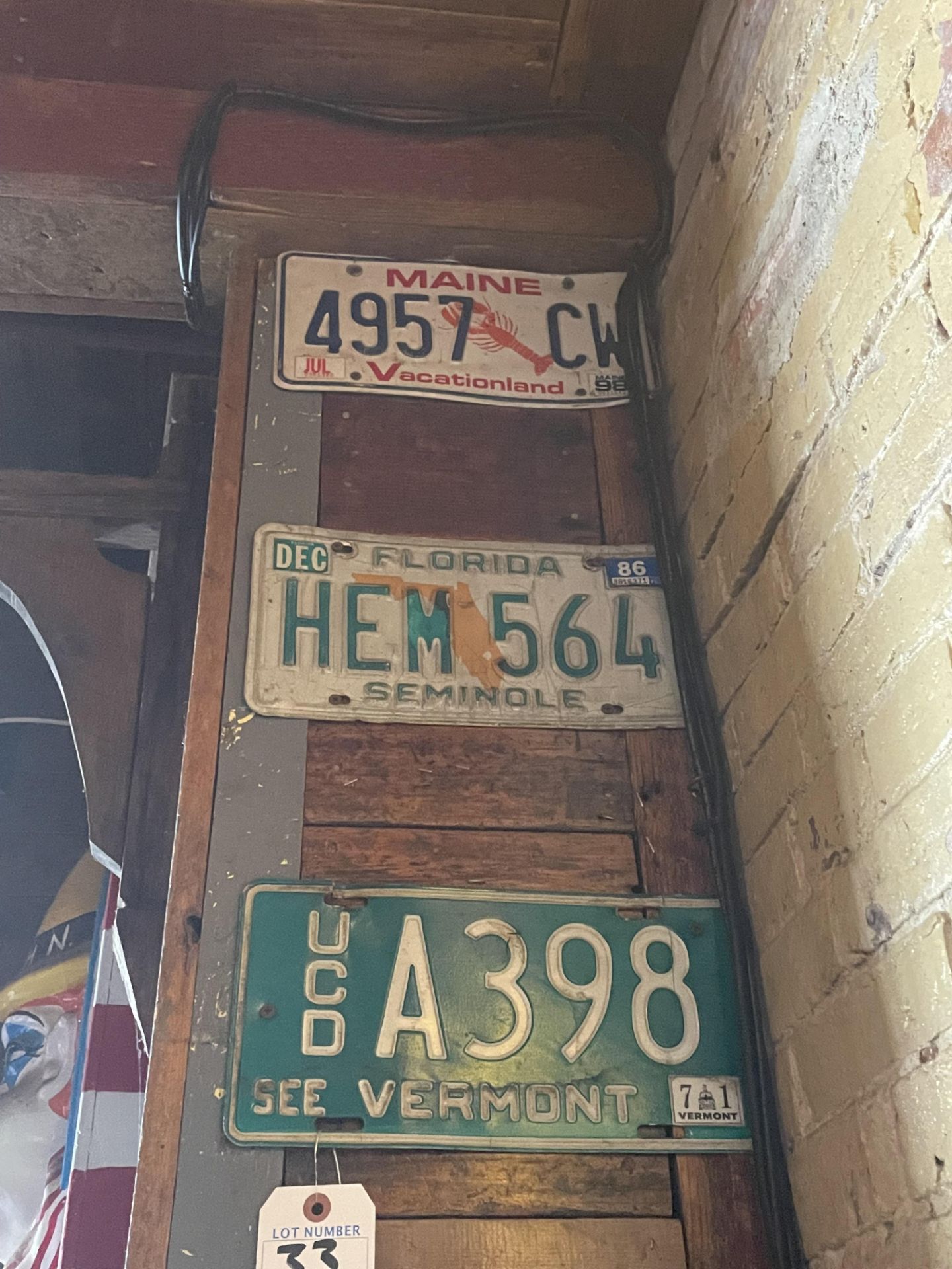 (3) Asst. License Plates - Vermont, Florida & Maine