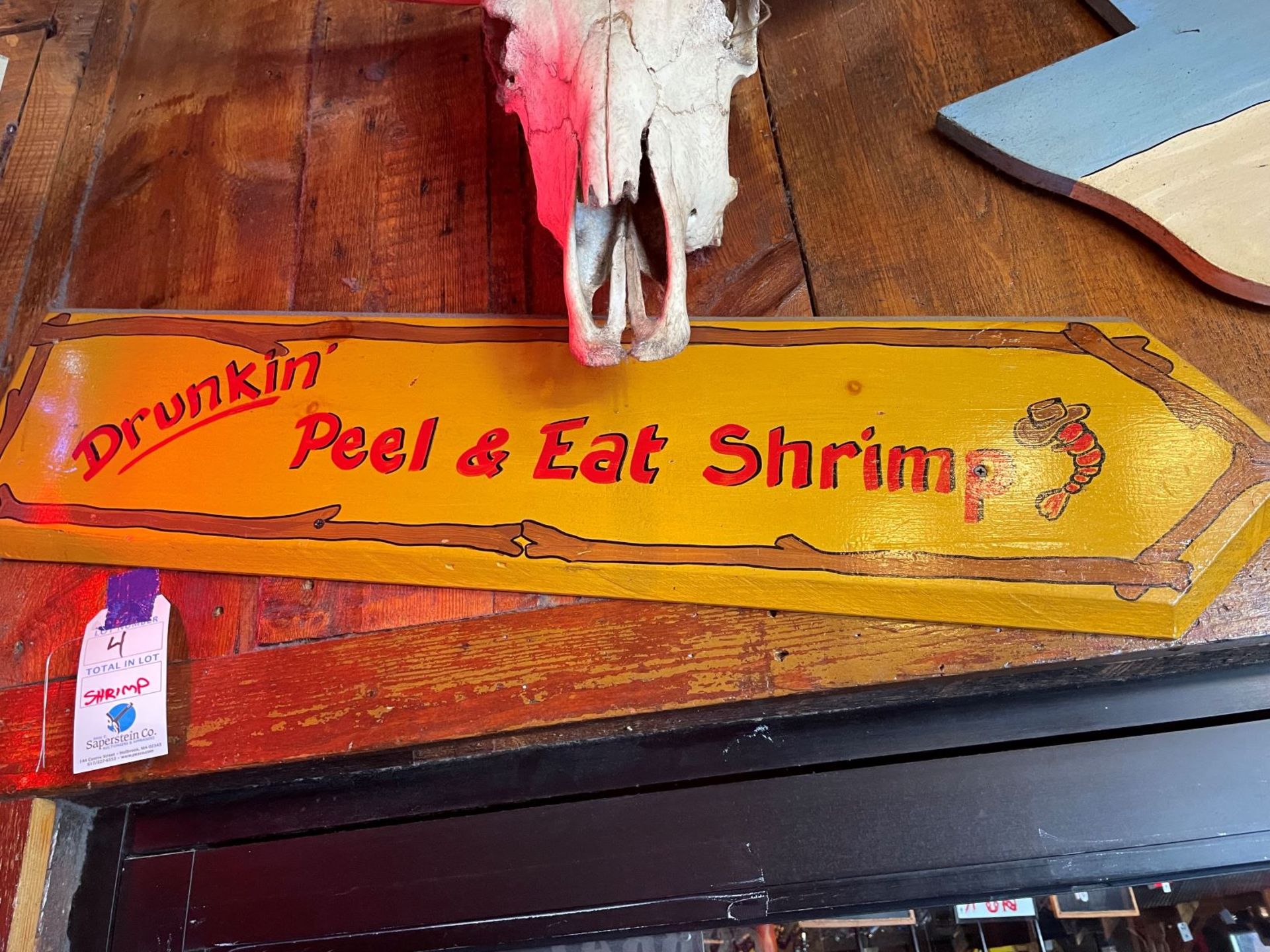 Wood Shrimp Sign 39"W x 9"H