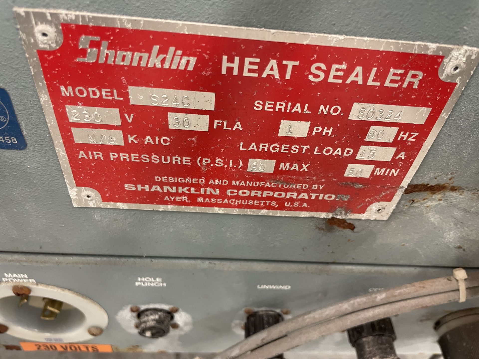 Shanklin #S24C Heat Sealer Conveyer, Single Phase, SN: S0324 - Image 2 of 5