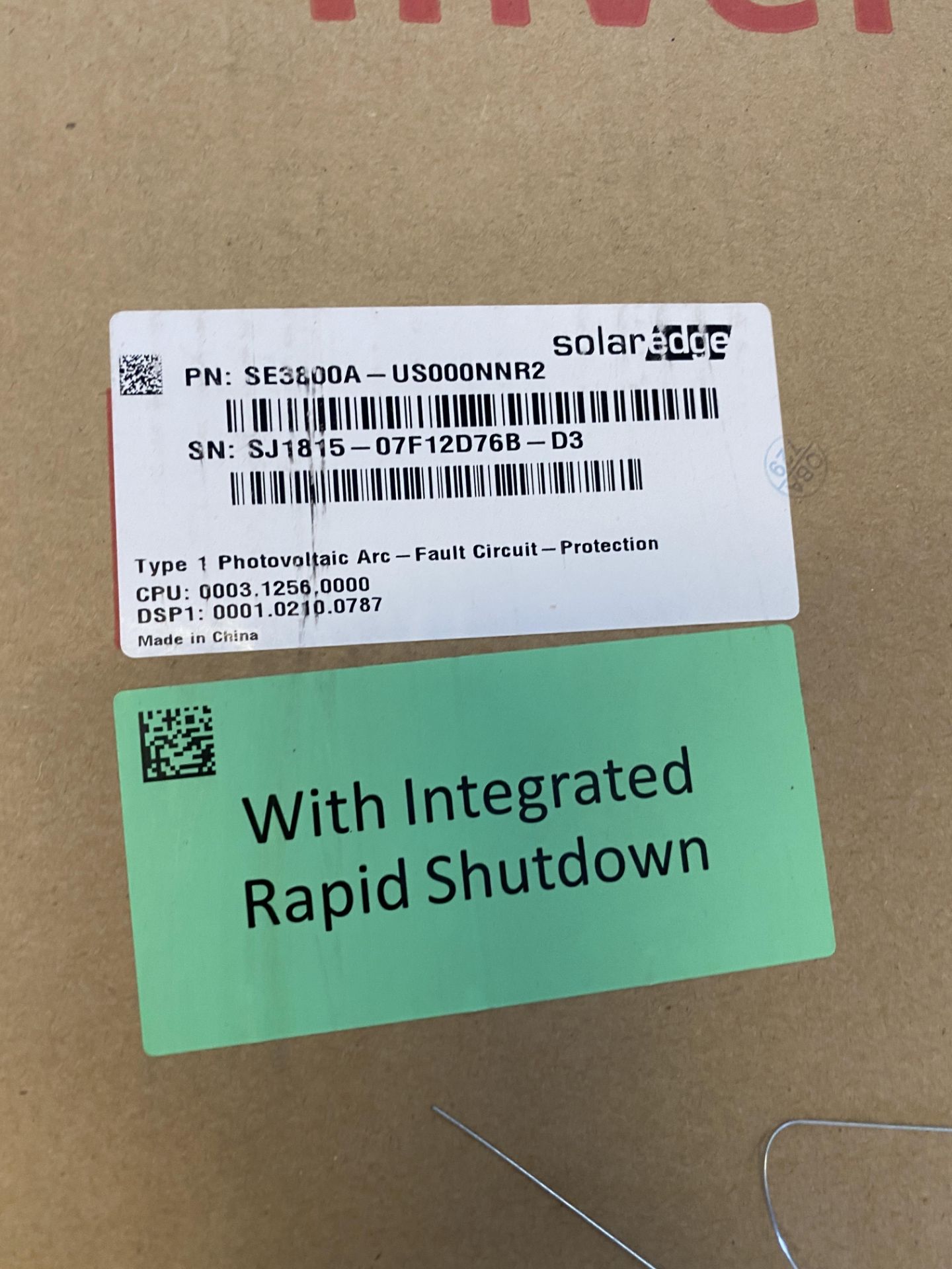 Solar Edge Inverter #SE3800A-US000NNR2, Type 1PV Arc Fault Circuit Protection - Image 2 of 2