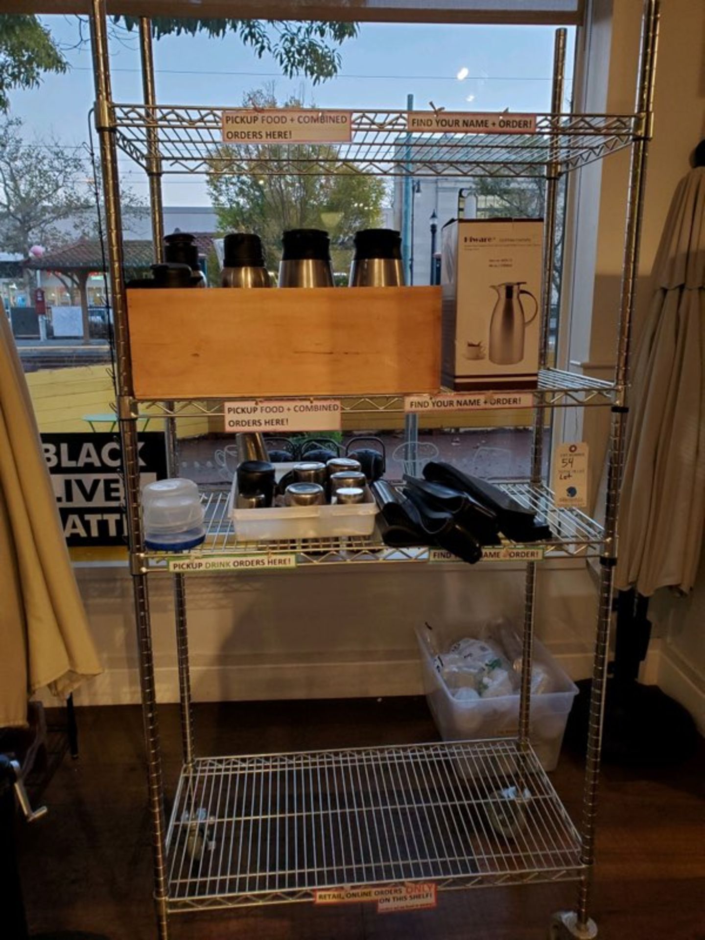 (Lot) Cart W/ Contents C/O: Coffee/Cream Jugs, Etc. NO SS COFFEE AIR POTS (All items sold for remova