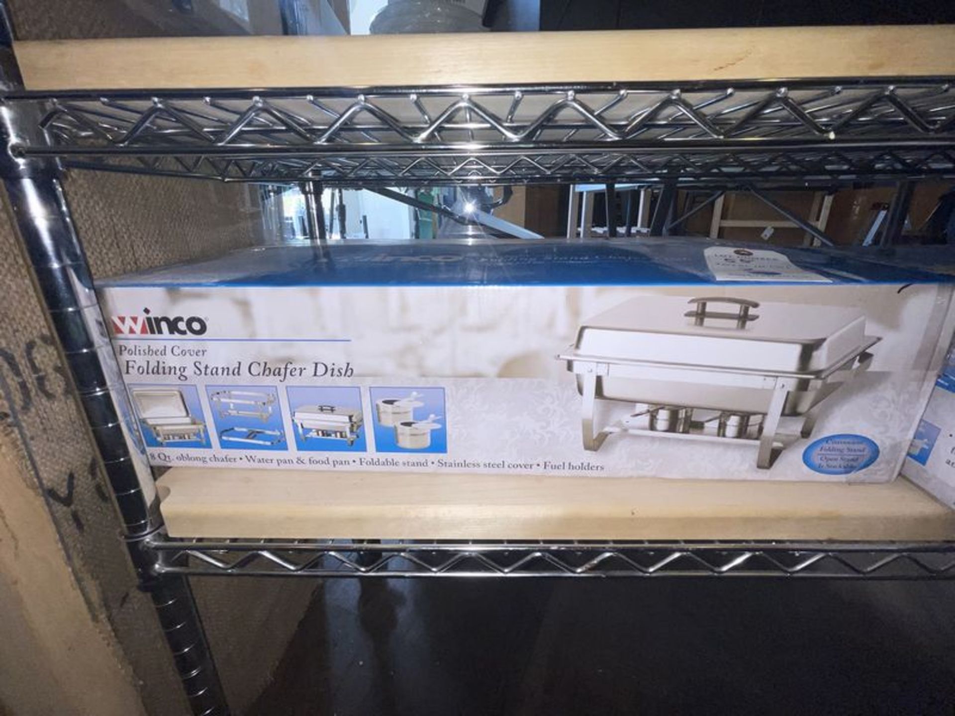(2) Nib Winco Polish Cover Folding Stand Chafing Dishes (All items sold for removal by Friday