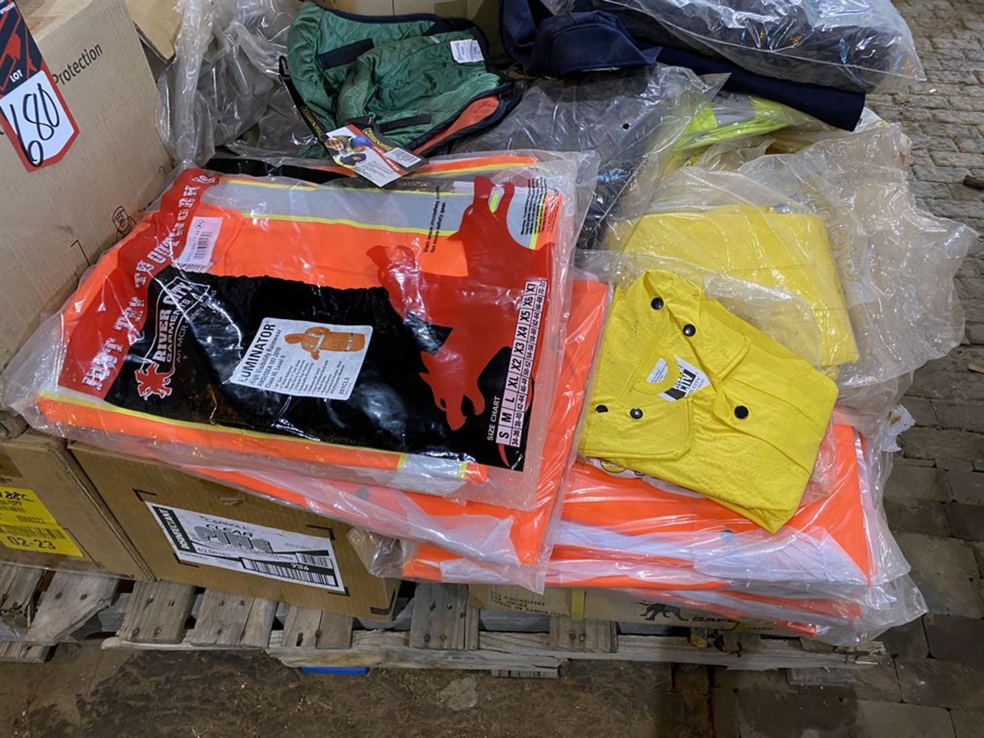 Lot of Assorted PPE Including Work Vests, Vapor Garments, and High Visibility Rainwear (Location: - Image 2 of 3