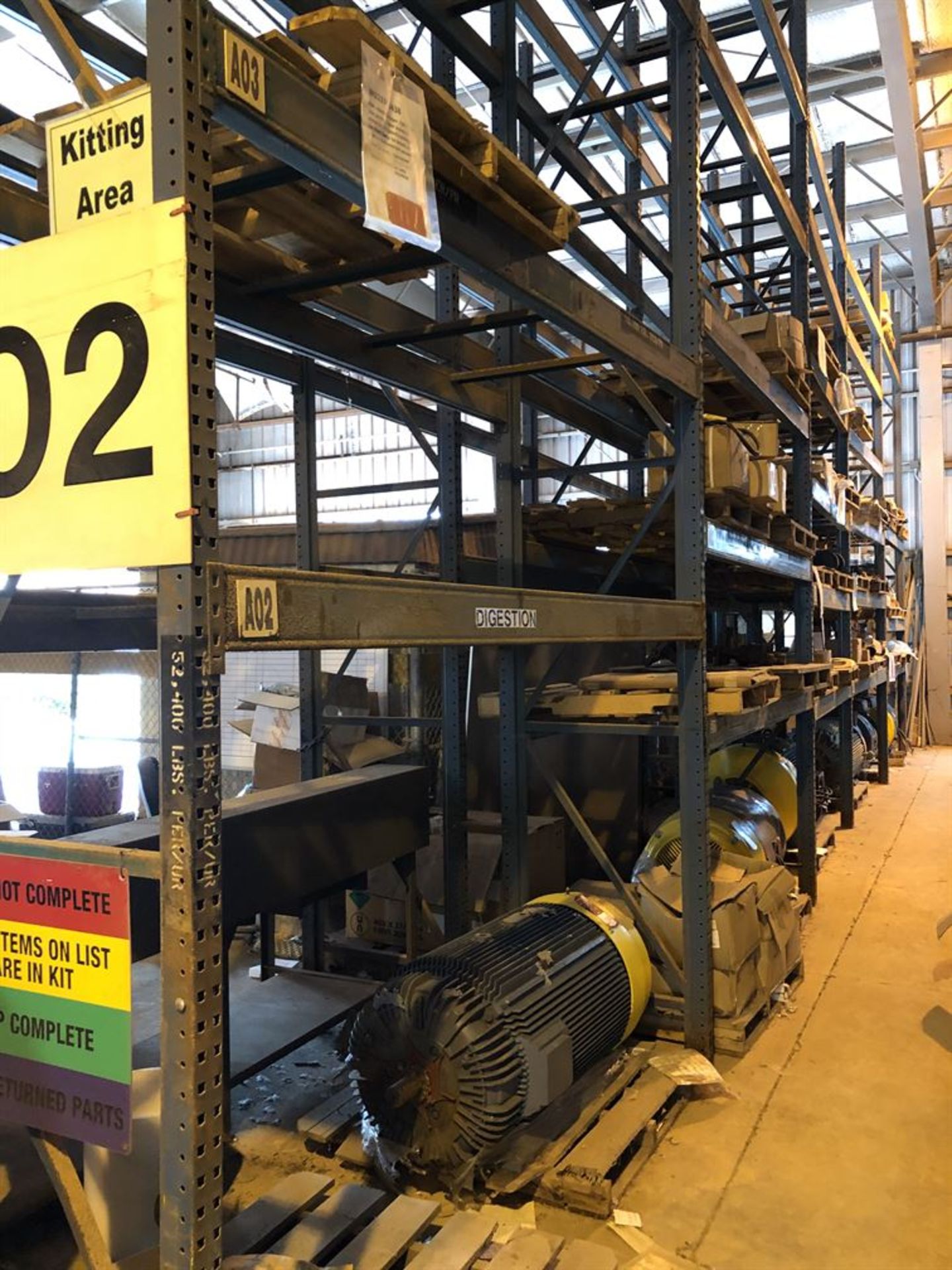 10 Sections of Pallet Racking, 20' Tall, 3' Deep, w/ 9' Beams, (No Contents) (Location: Motor