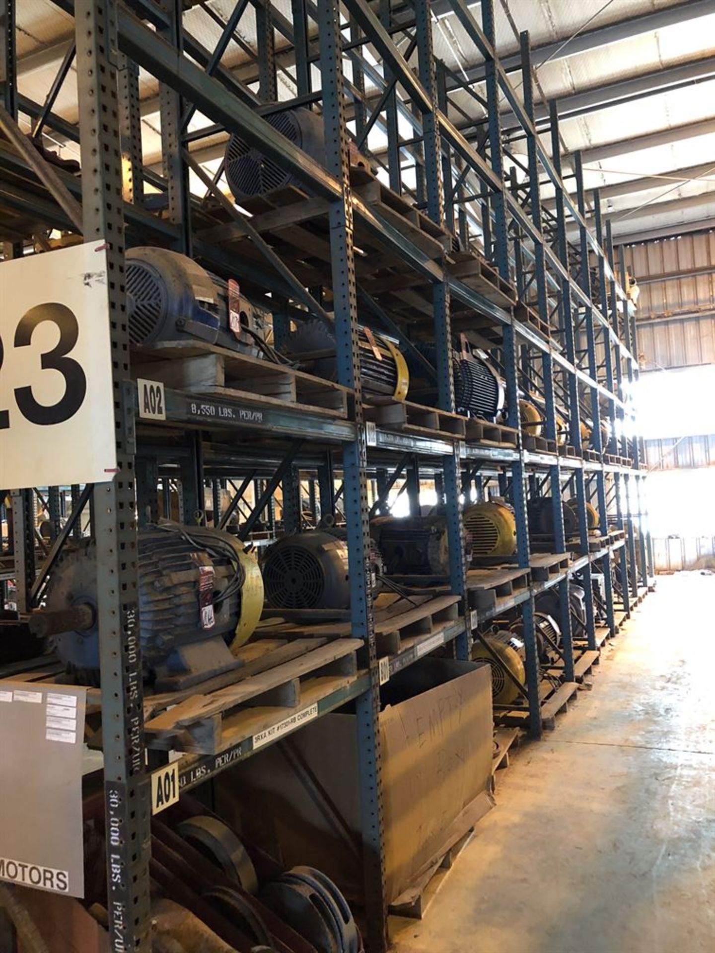 20 Sections of Pallet Racking, 20' Tall, 3' Deep, w/ 53" Beams, (No Contents) (Location: Motor