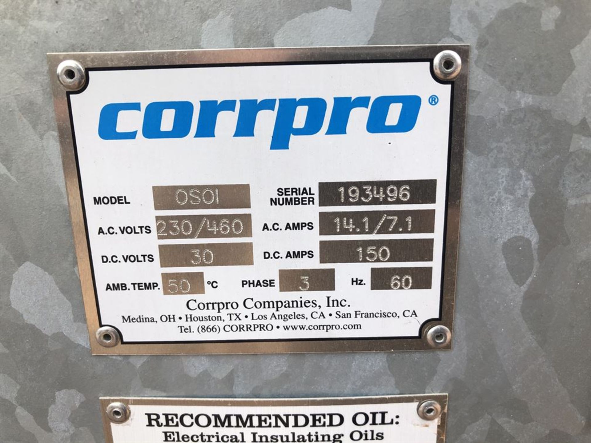 CORRPRO OSOI Cathodic Protection Rectifiers, s/n 193496 (Location: Ferguson) - Image 3 of 3