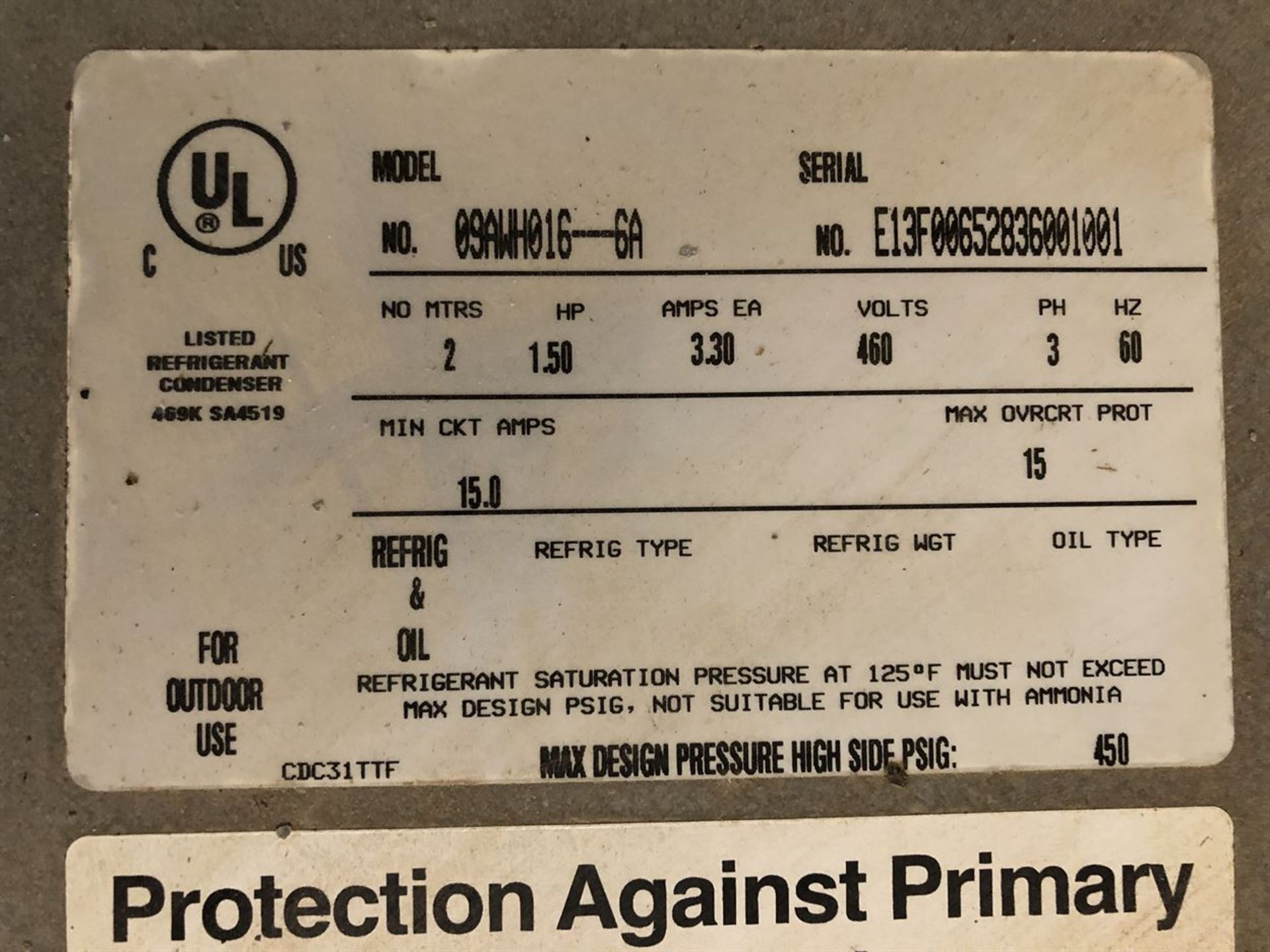 CARRiER 09AWH016---6A Refrigerant Condenser, s/n E13F00652836001001 (Location: A/C) - Image 2 of 2