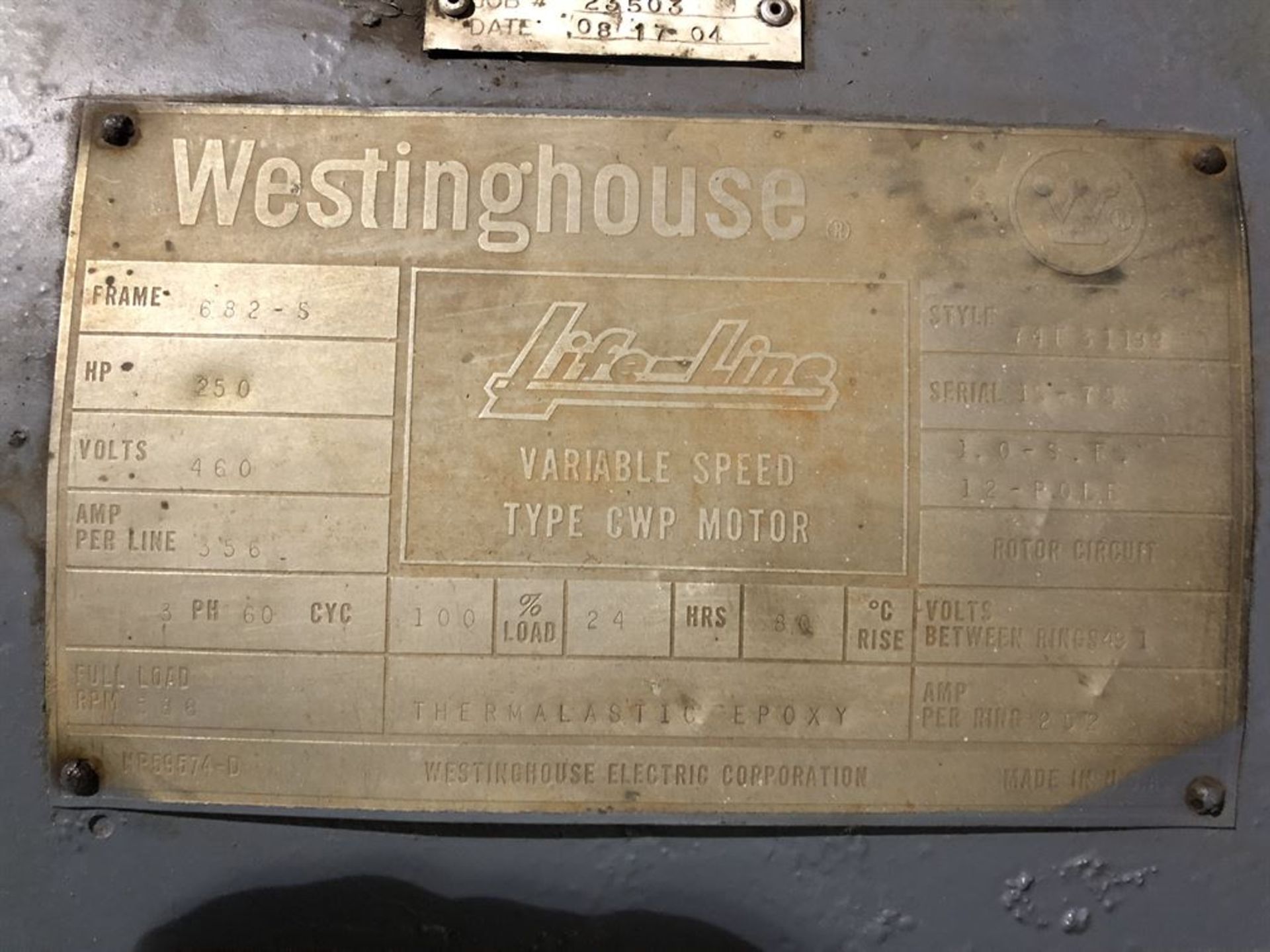 WESTINGHOUSE 250 HP Electric Motor (Location:Motor Building) - Image 2 of 2